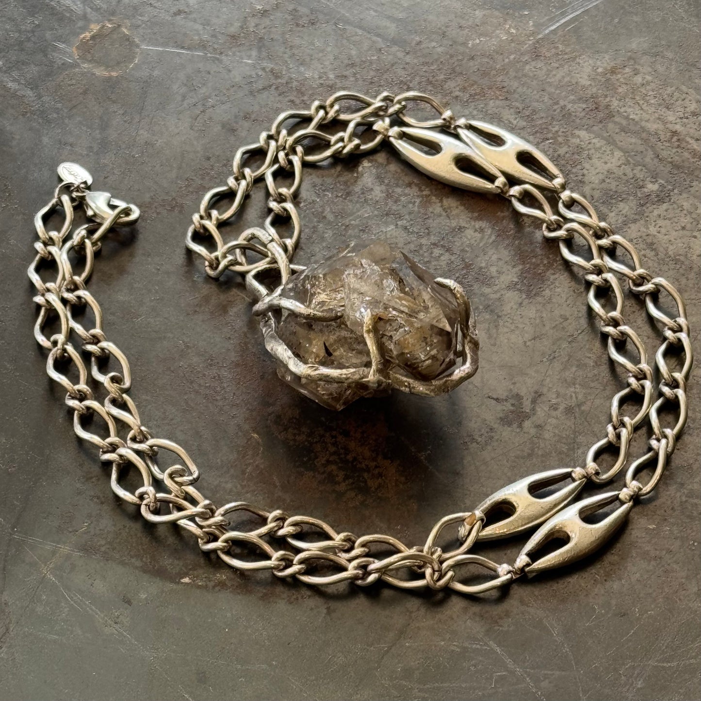 Elestial Smoky Herkimer Diamond w/ Sterling Silver Vendome Chain