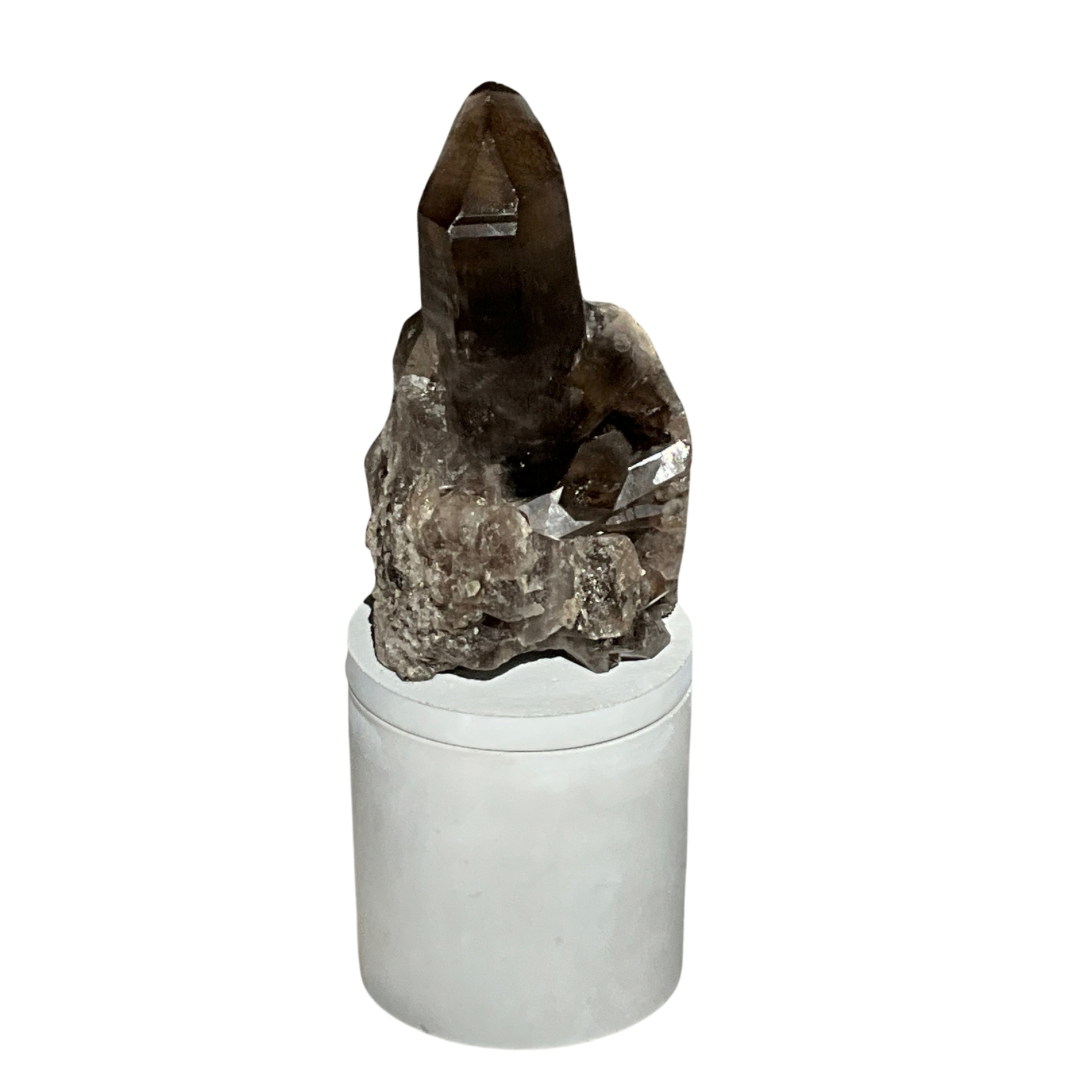 Smoky Quartz Crystal Cluster Lid Gardenia Candle