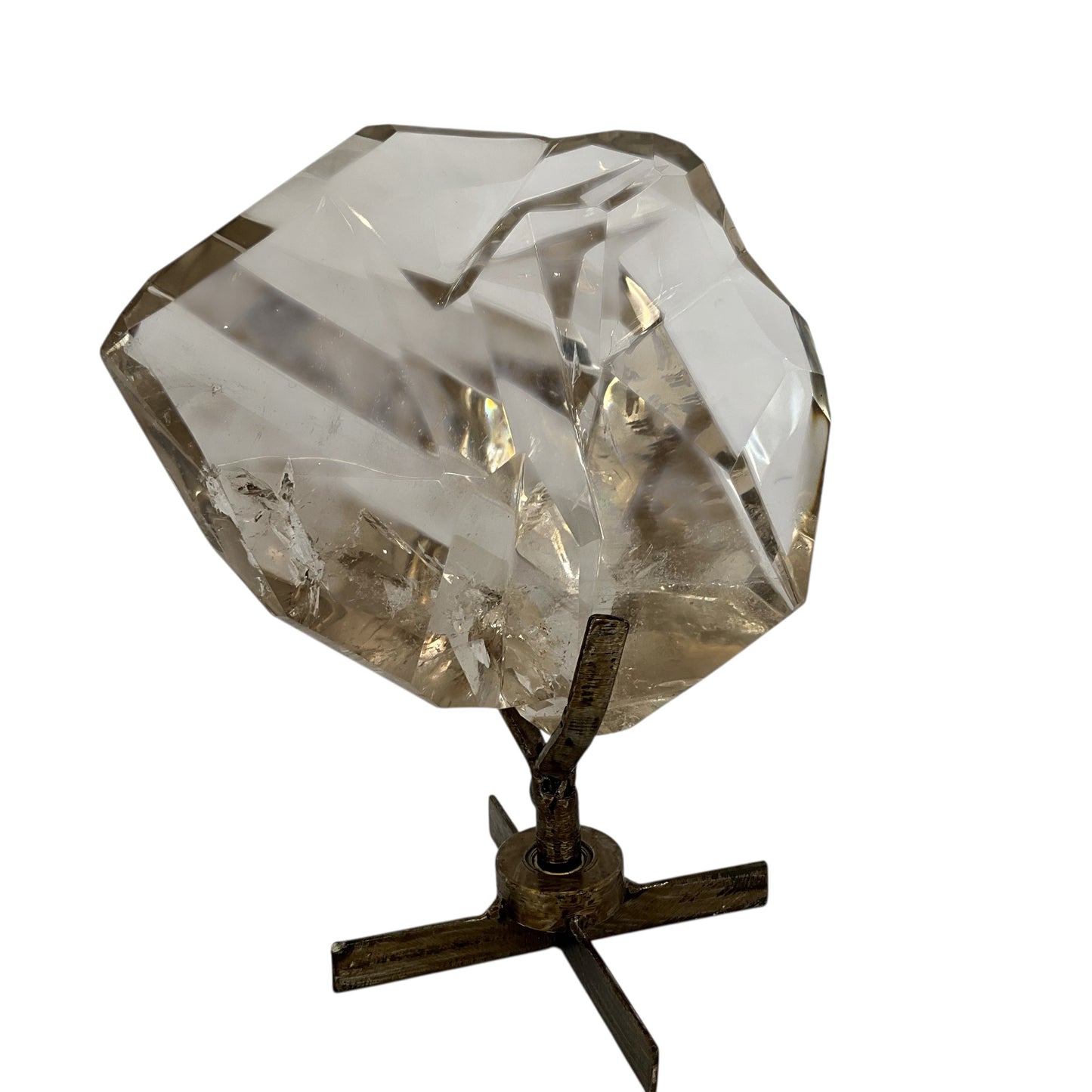 Clear Smoky Quartz Faceted Crystal on Spinning Stand