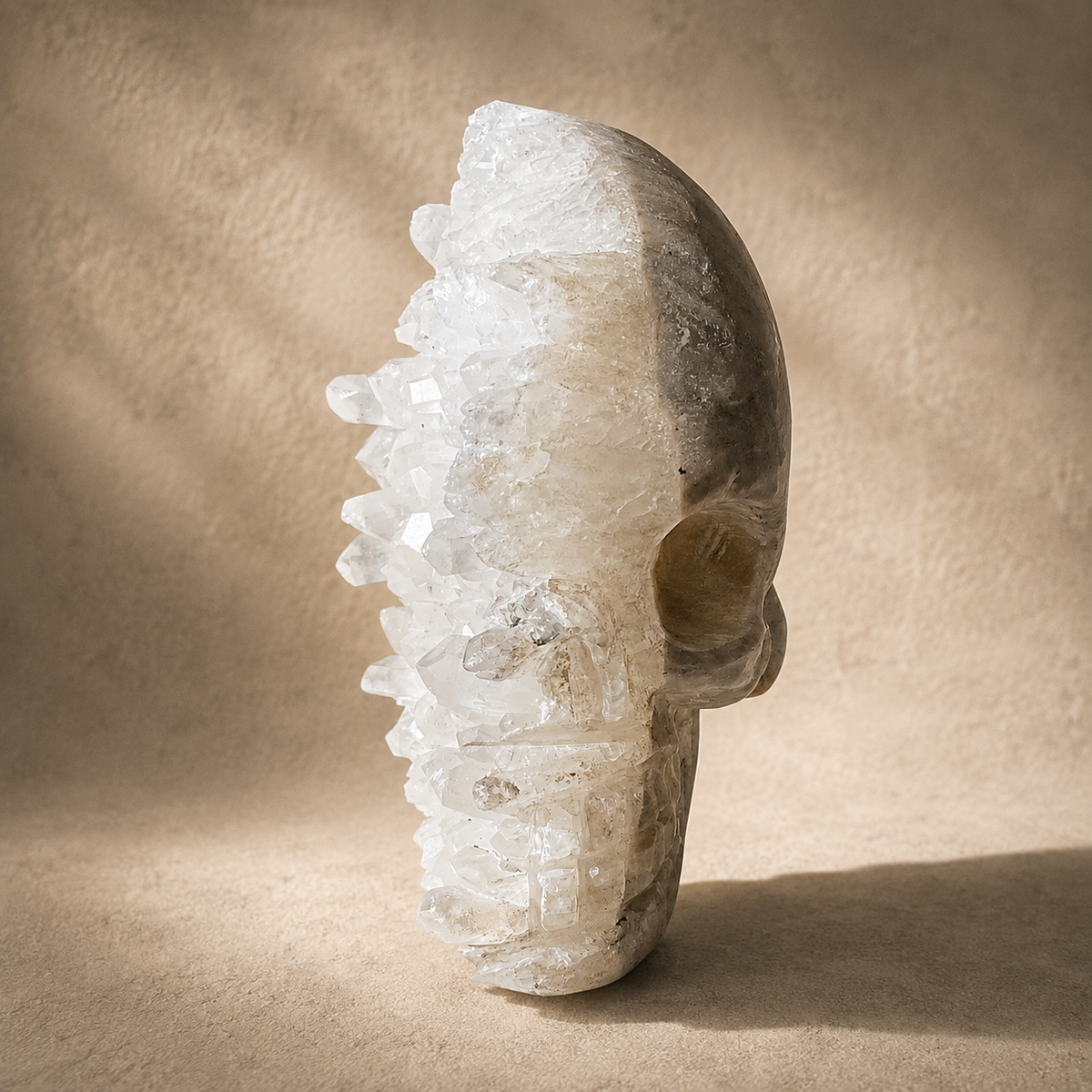 Hand Carved Quartz Crystal Skull with Generators