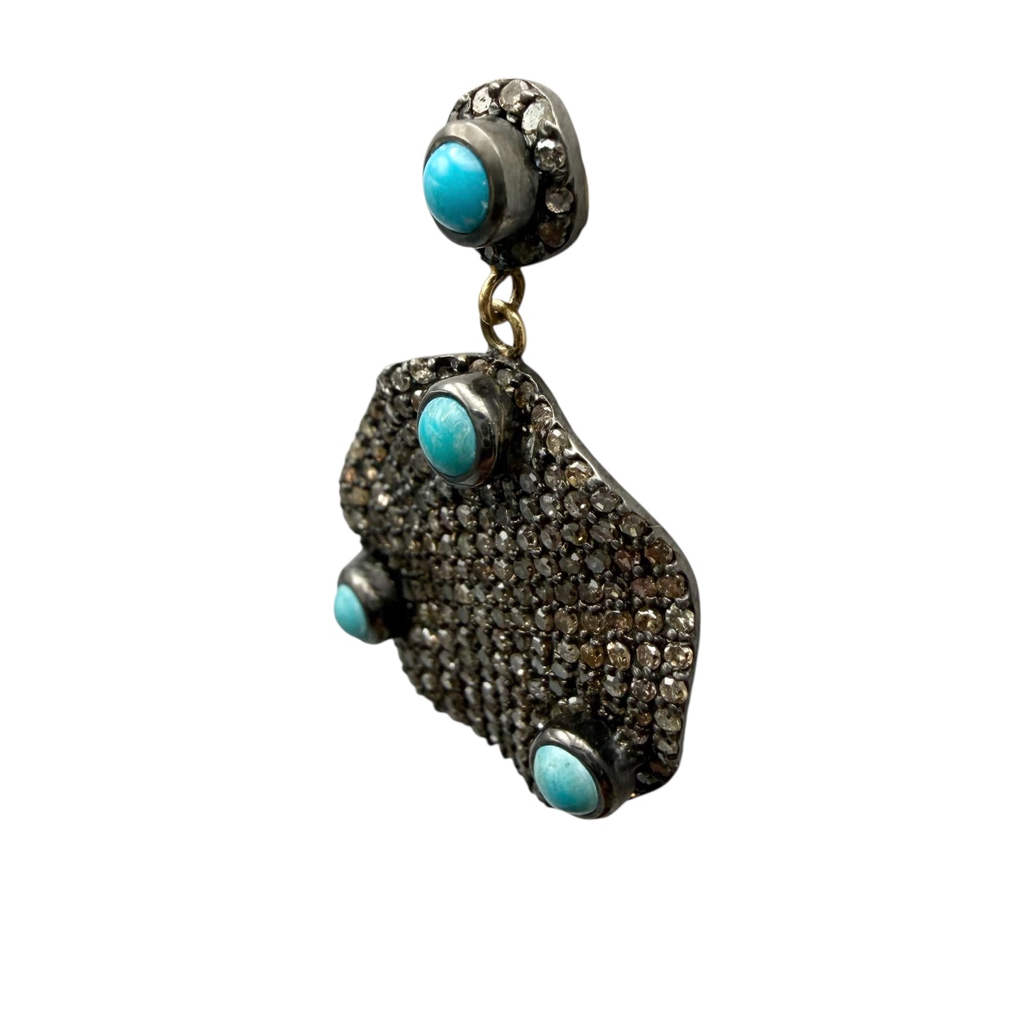 Wavy Round Diamond Earrings with Turquoise Accents