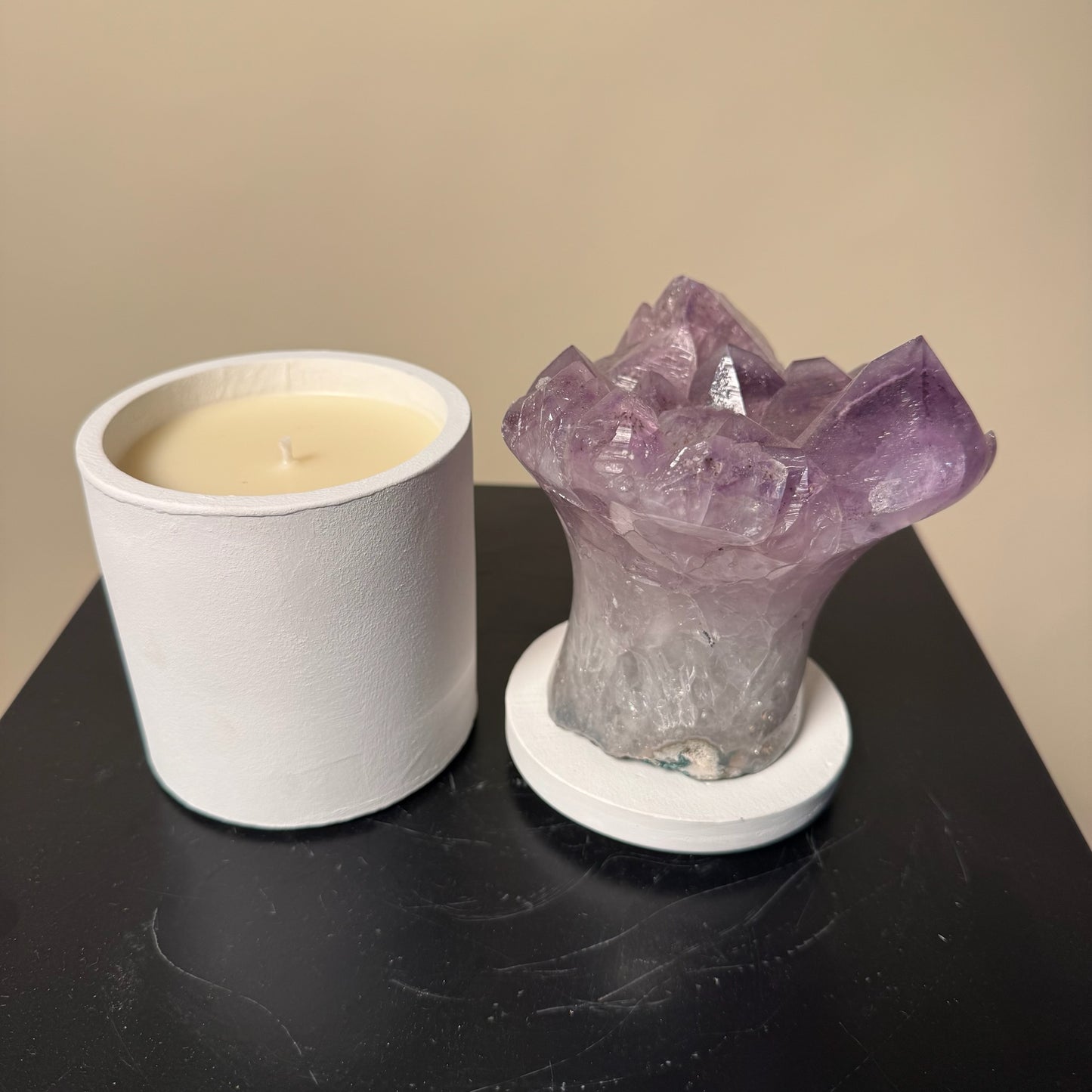 Amethyst Flower Cluster Crystal Lid Gardenia Candle #7