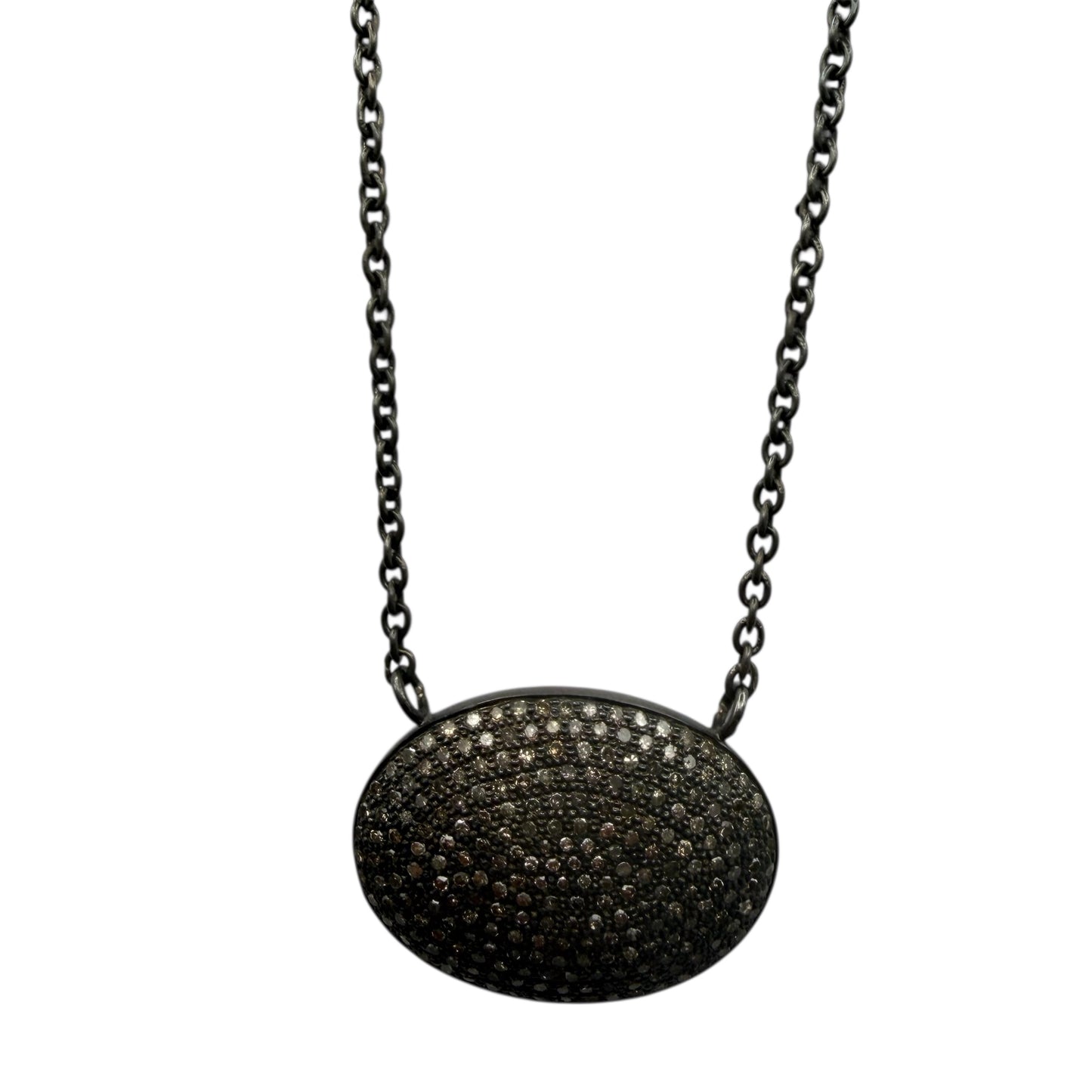 Oxidized Necklace with Diamond Oval Pendant