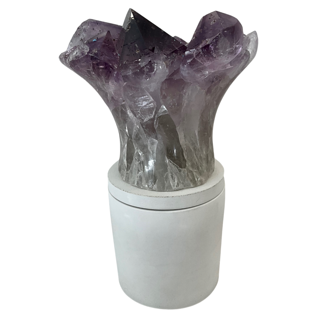 Amethyst Flower Cluster Crystal Lid Gardenia Candle