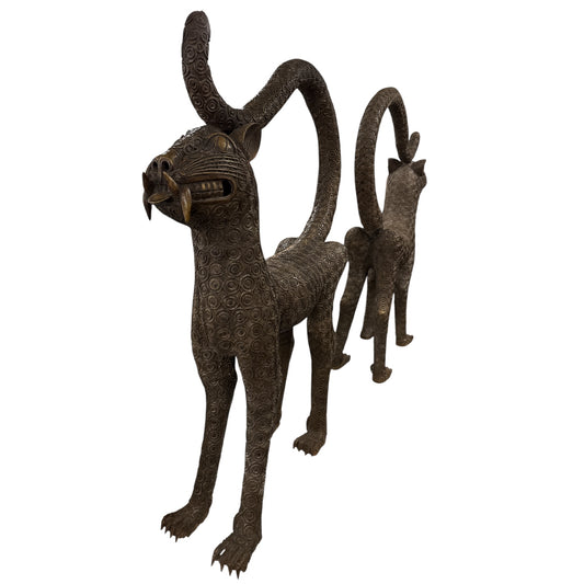 X-LARGE PAIR OF BENIN LEOPARD SCULPTURES