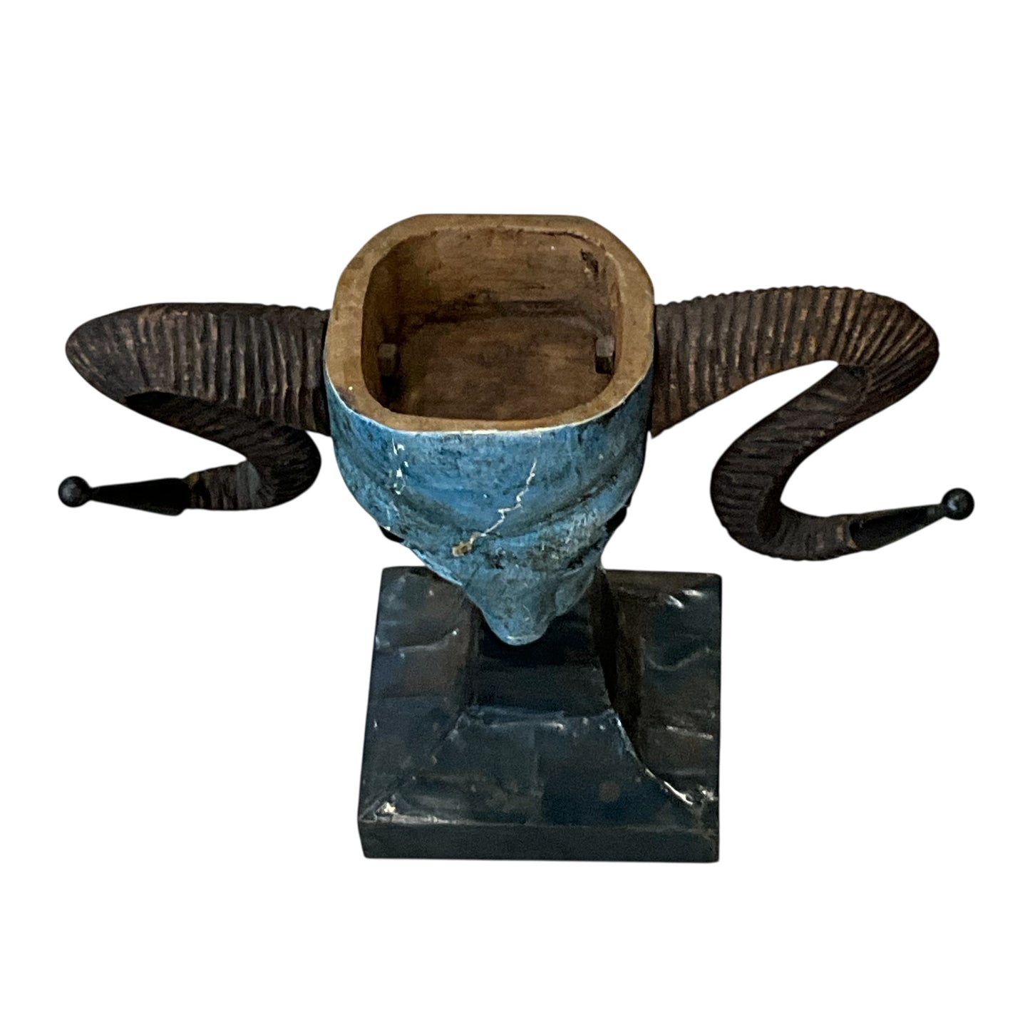 Vintage Turquoise Tone Unique Ram Head Sculpture on Base