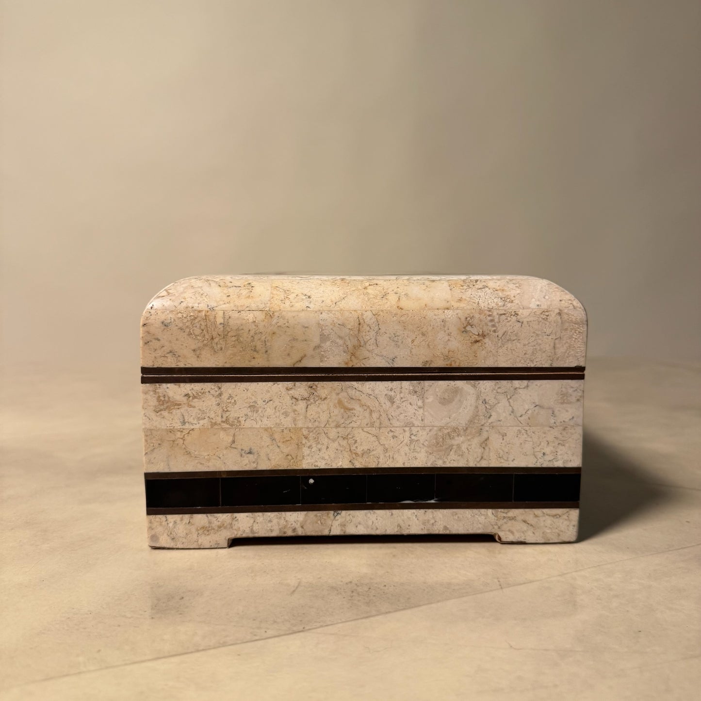 1980’s Tessellated Stone Box With Brass Accents