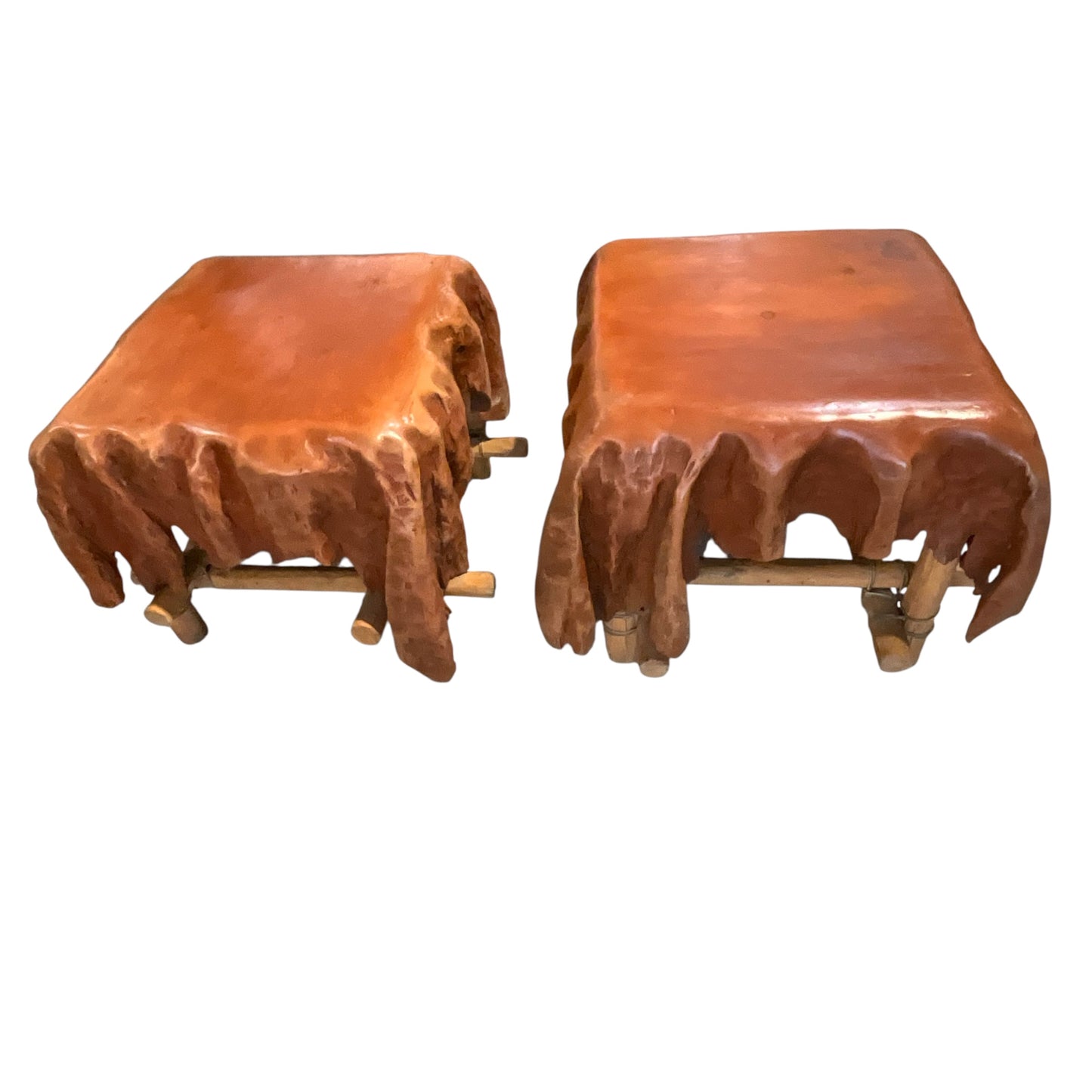 Pair of Abstract Draped Wood Side Tables