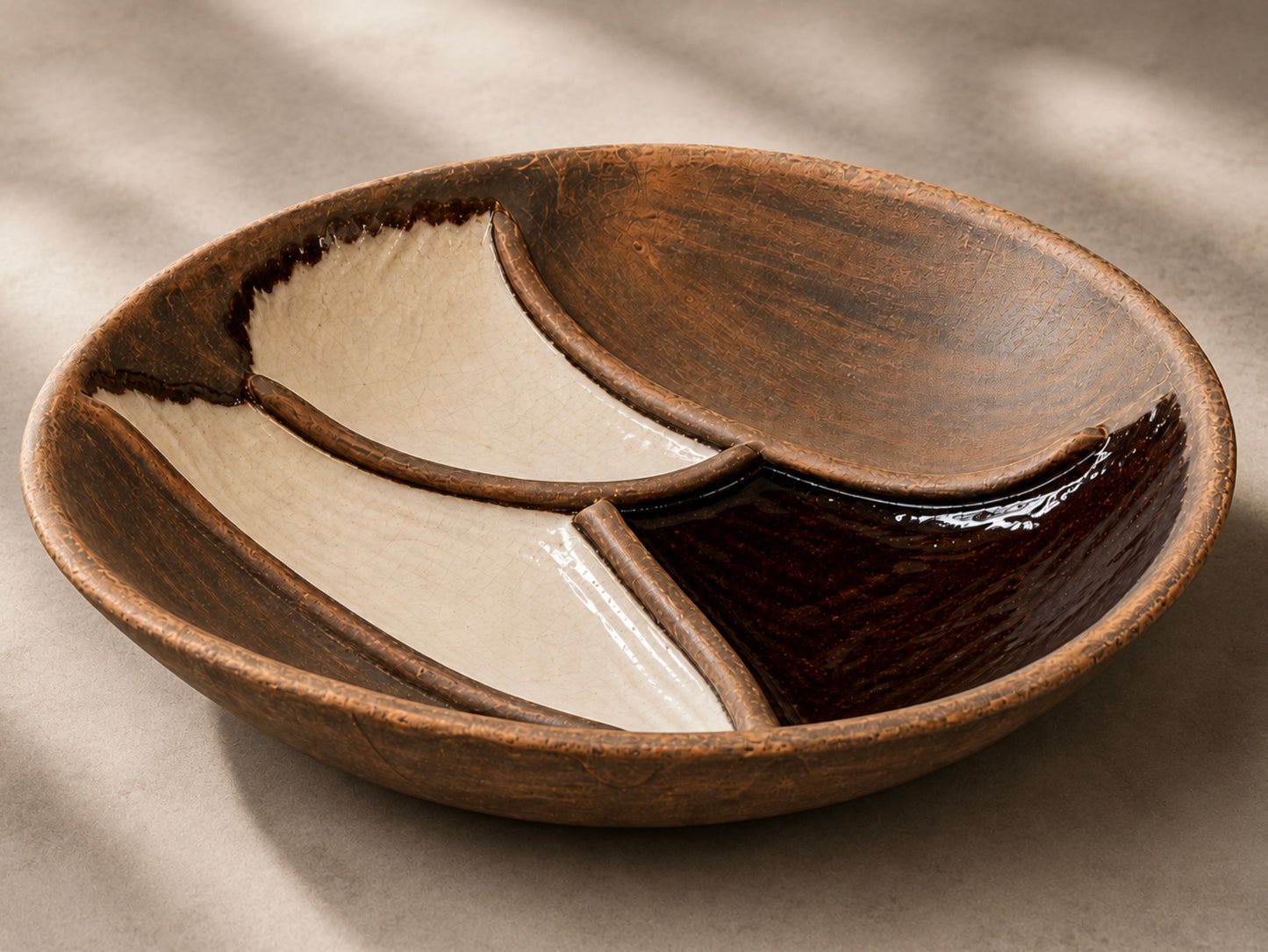 Vintage Ceramic Display Bowl with Glaze Accents
