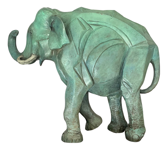 Cubist Patinated Bronze Elephant Sculpture