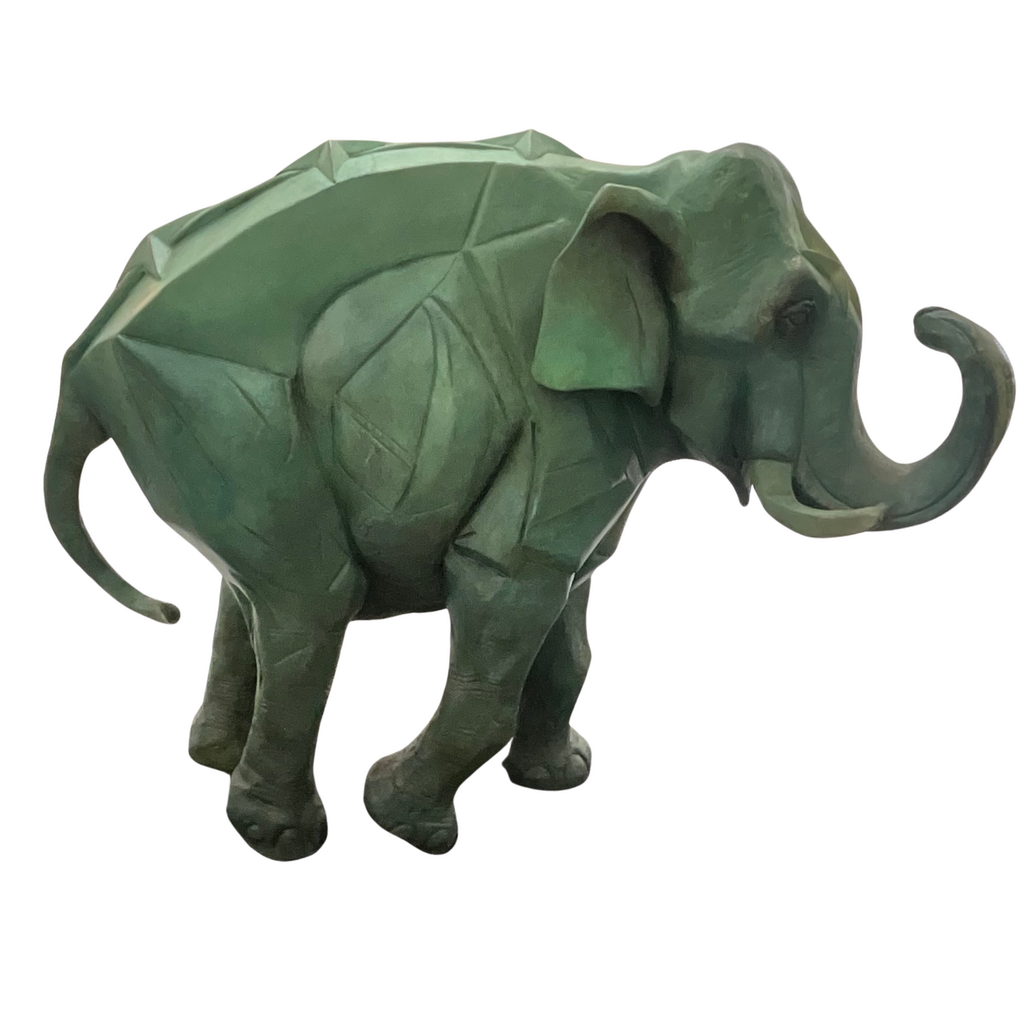 Cubist Patinated Bronze Elephant Sculpture