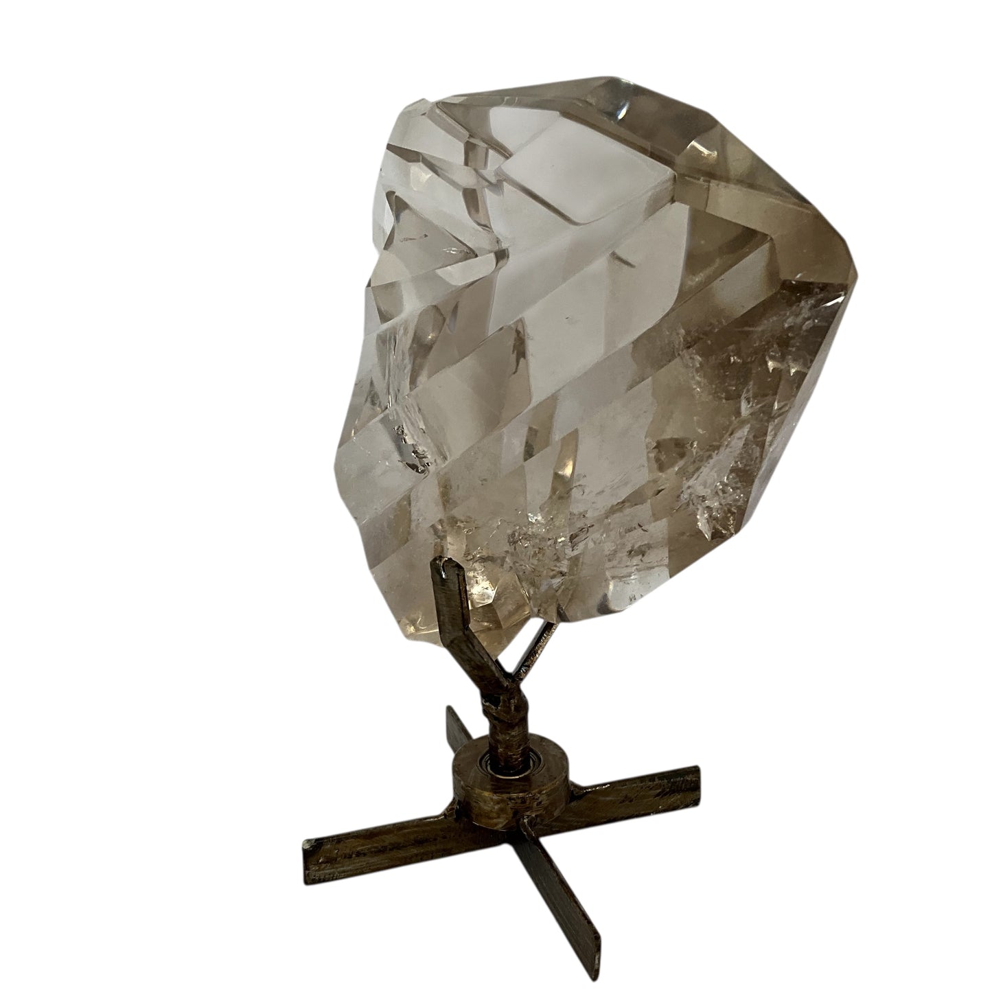 Clear Smoky Quartz Faceted Crystal on Spinning Stand