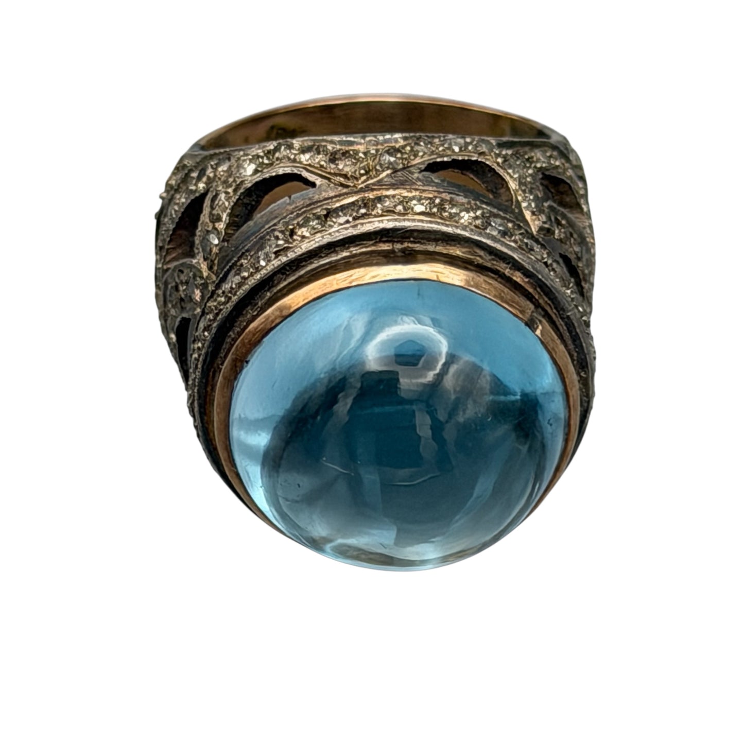 Cabochon Blue Topaz Ring with Diamonds