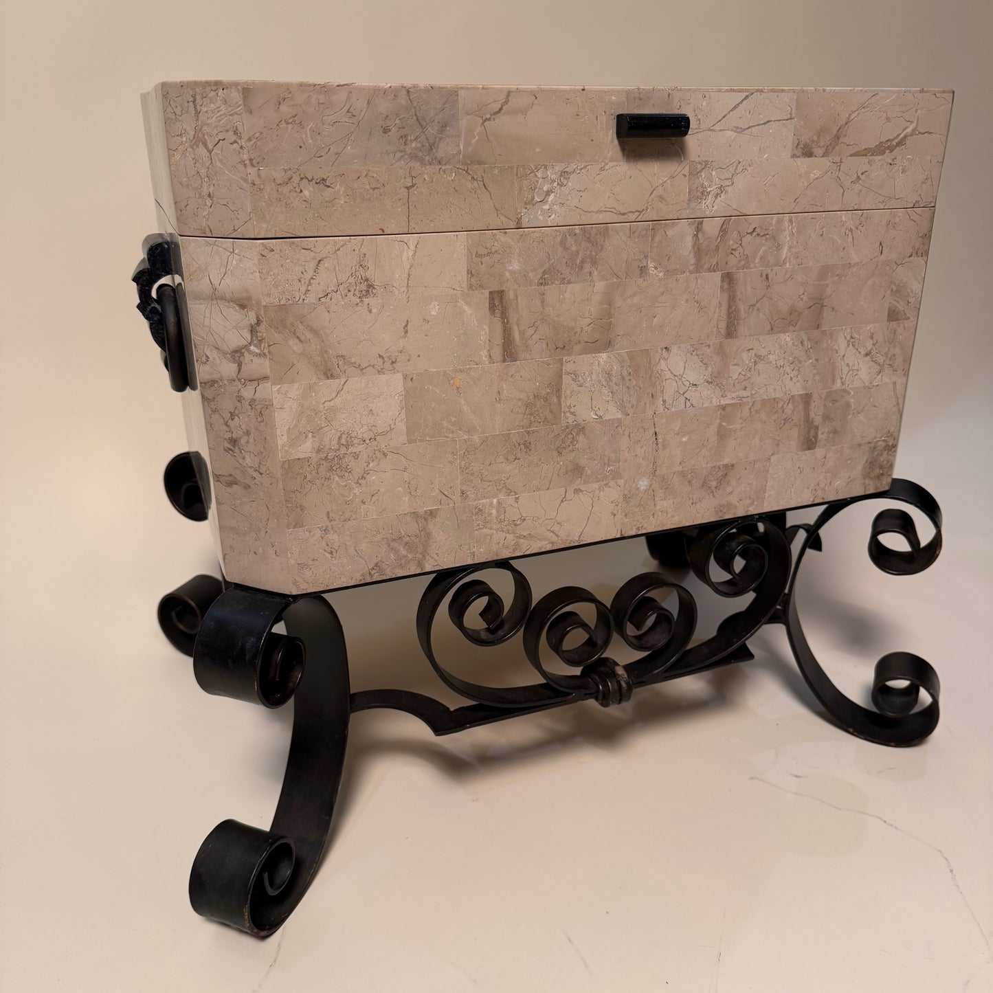 Maitland Smith Tessellated Stone Trunk Box on Stand