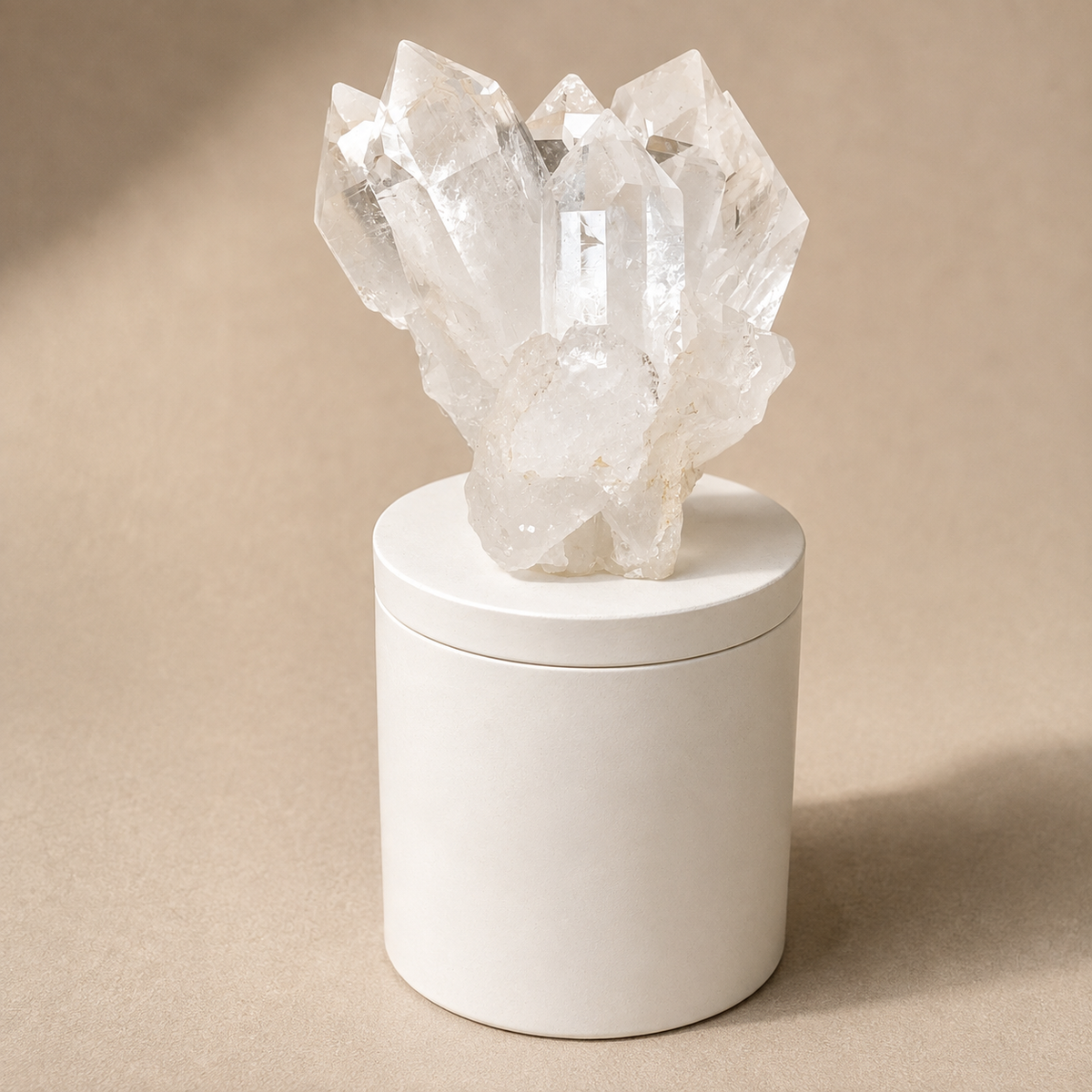 Clear Quartz Crystal Generator Cluster Lid Gardenia Candle