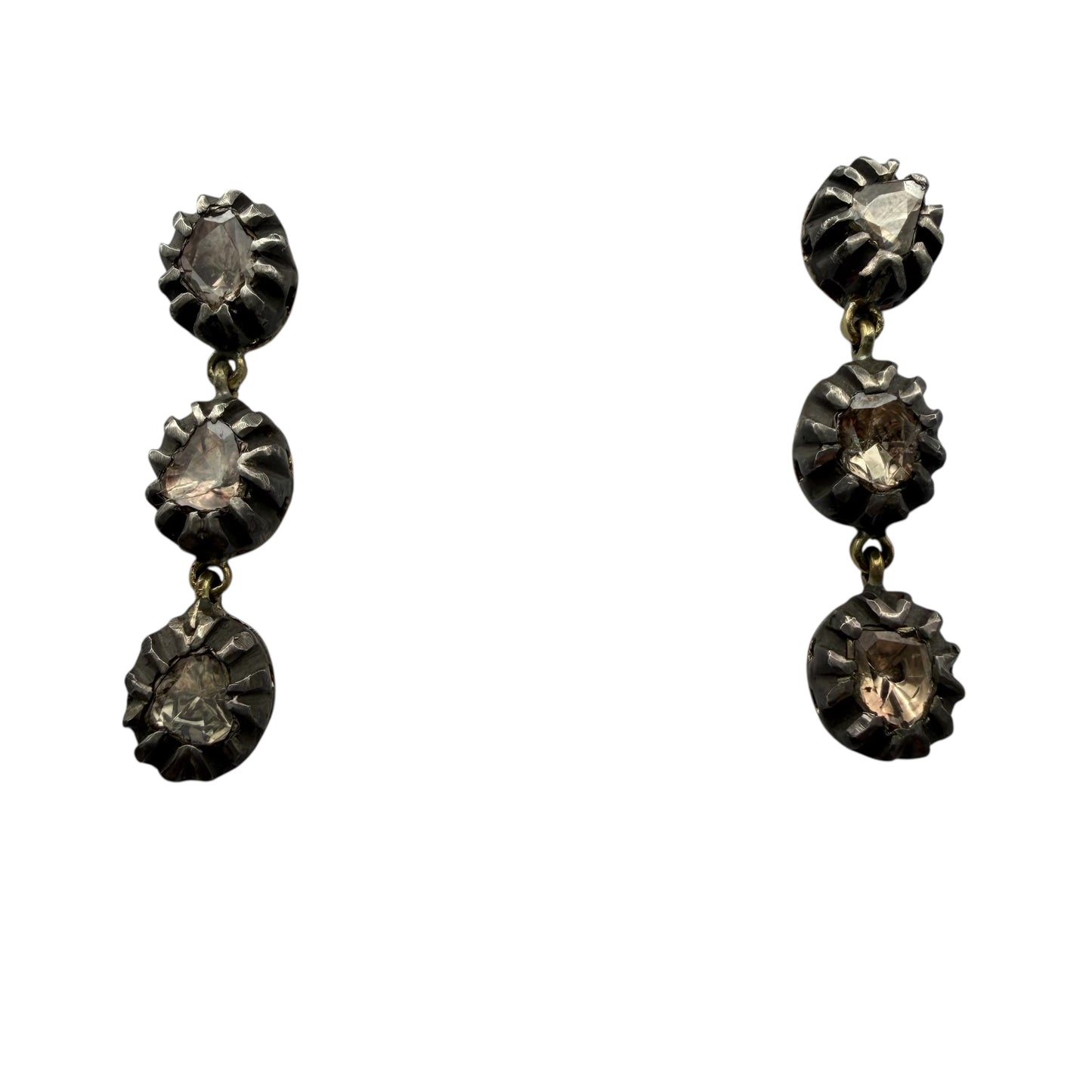 3 Drop Raw Cut Diamond Earrings