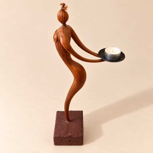 Abstract Female Sculpture on Block Base Candle Holder
