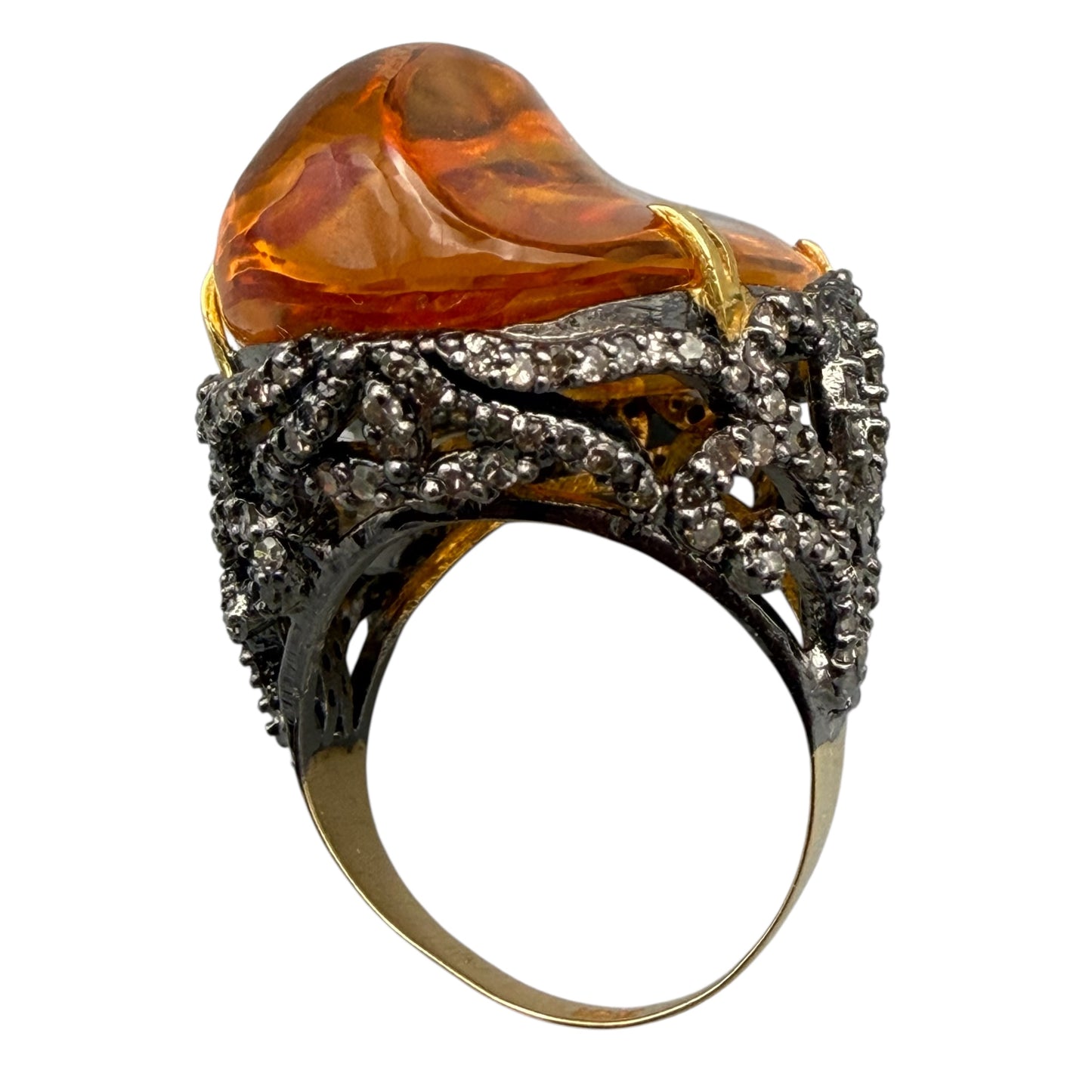 Golden Topaz Abstract Ring with Diamonds