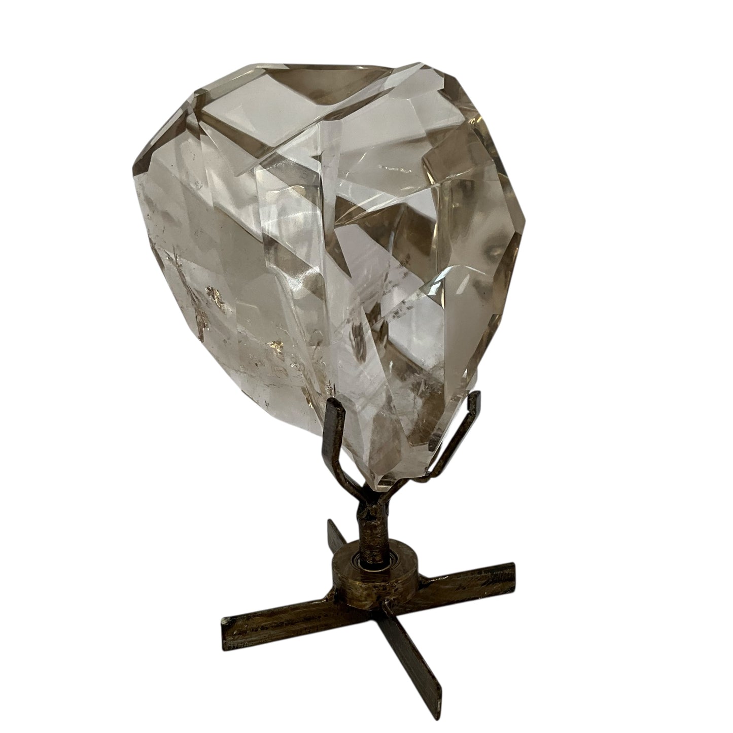 Clear Smoky Quartz Faceted Crystal on Spinning Stand
