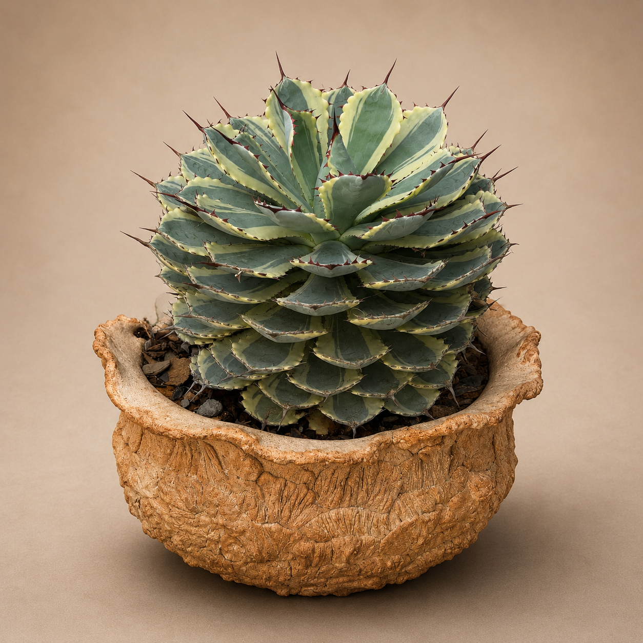 Dwarf Butterfly Agave Cactus in Hand-Crafted Ceramic Planter