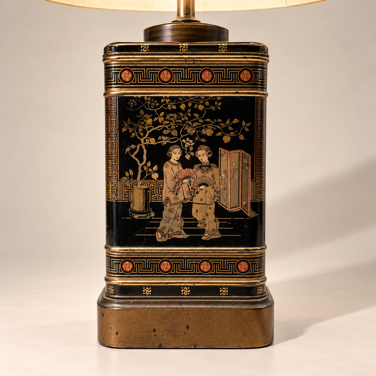 Asian Motif Pair of Frederick Cooper Metal Table Lamps