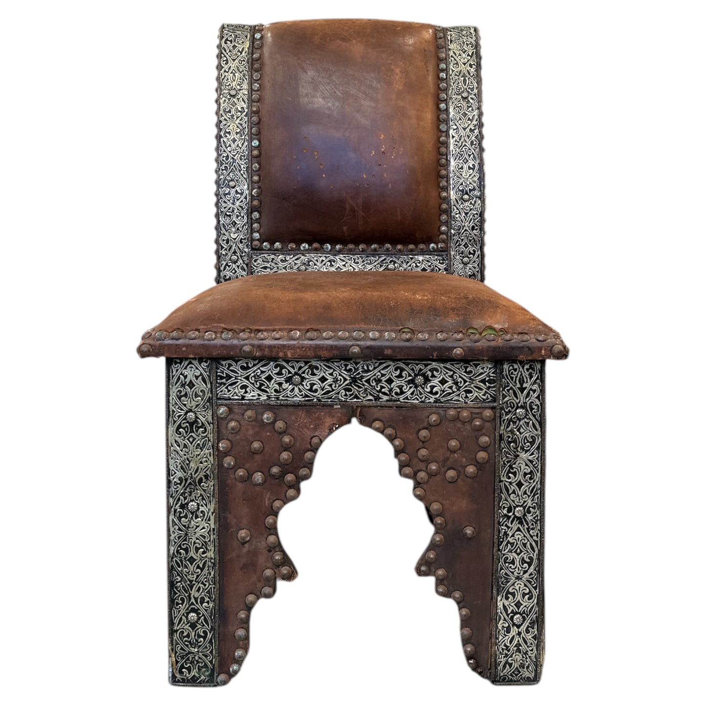 Moroccan Leather & Metal Chair with Studs