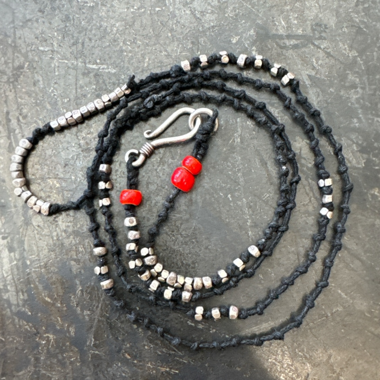 Antique Thai Silver Beads Hand-Knotted Necklace