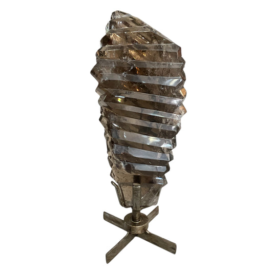 XL Smoky Quartz Pleated Crystal on Spinning Stand
