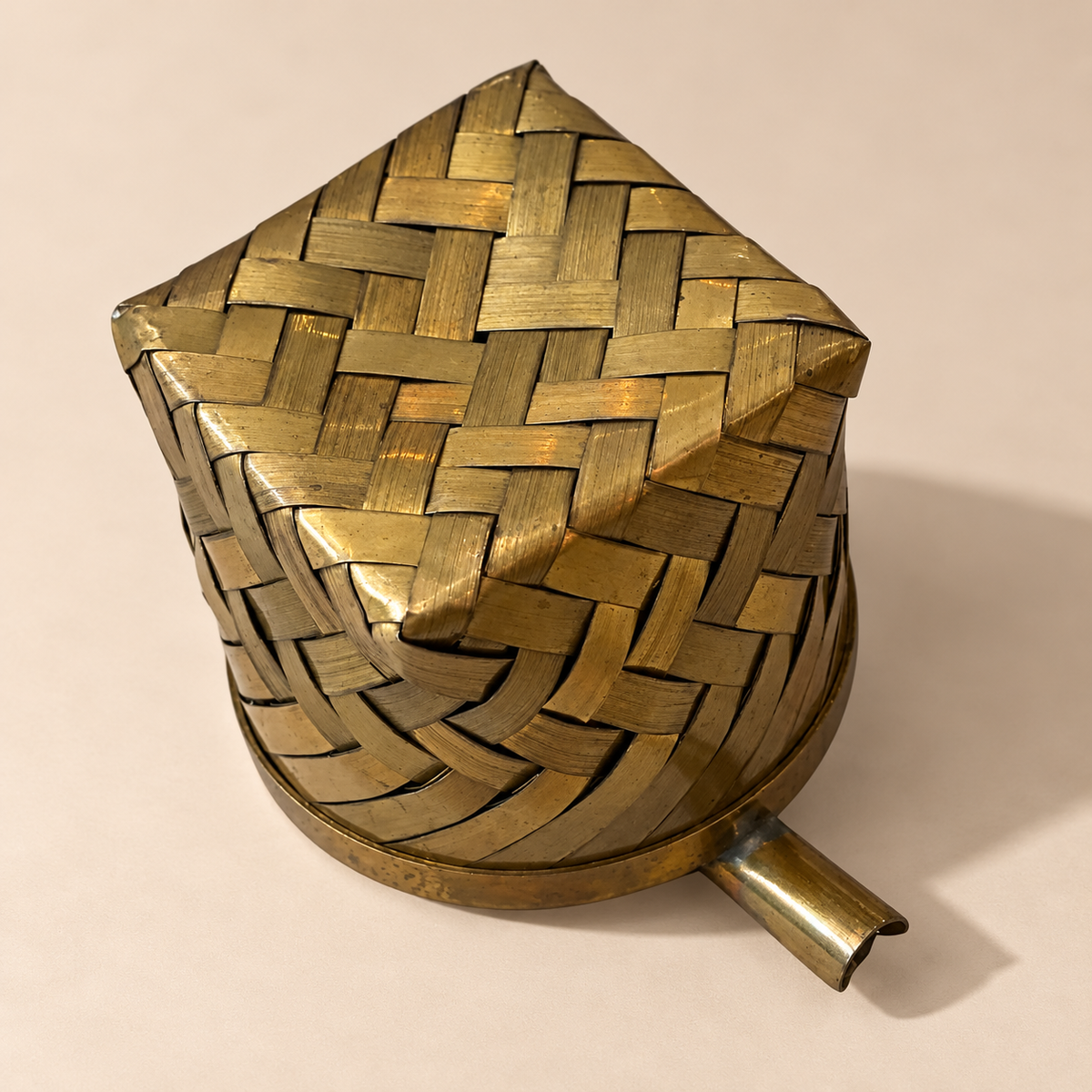 Vintage Woven Brass Ashtray with Holder