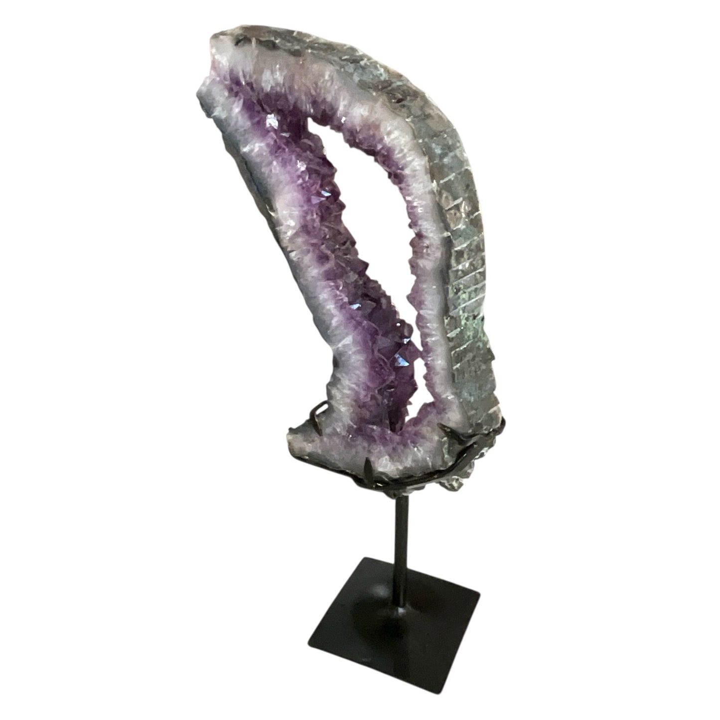 Cut-Out Amethyst Crystal Geode on Metal Stand
