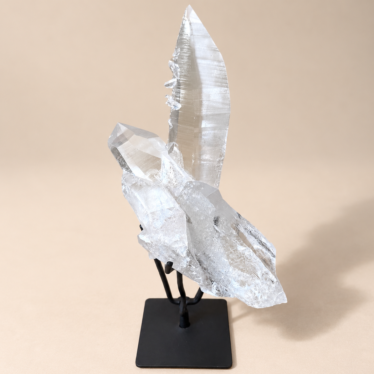 Lemurian Quartz Crystal Generator Cluster on Stand