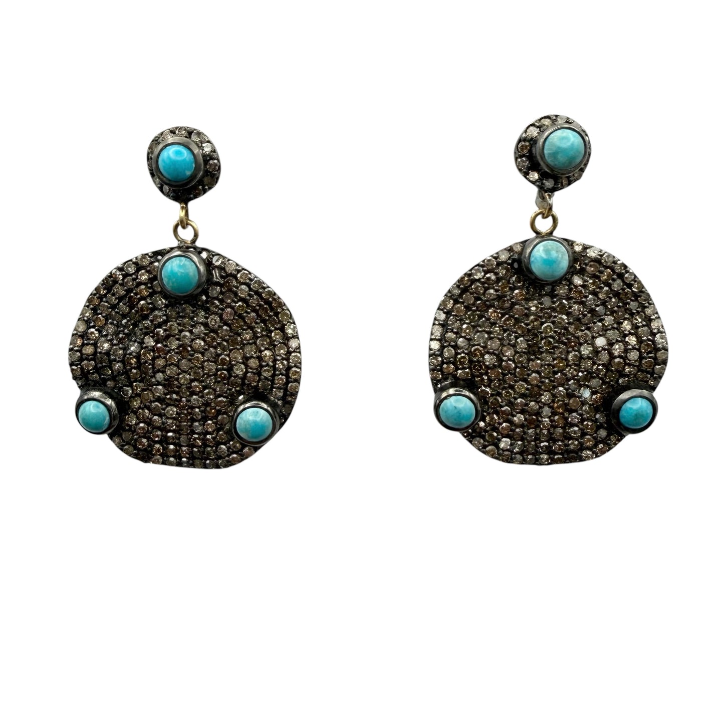 Wavy Round Diamond Earrings with Turquoise Accents