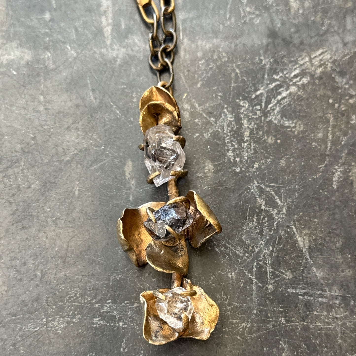 Stem Link Trio of Herkimer Diamond Necklace