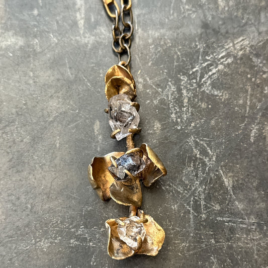 Stem Link Trio of Herkimer Diamond Necklace