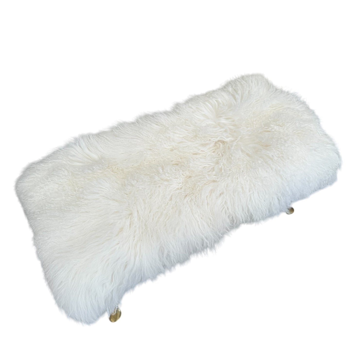 White Mongolian Fur Bench with Brass Legs