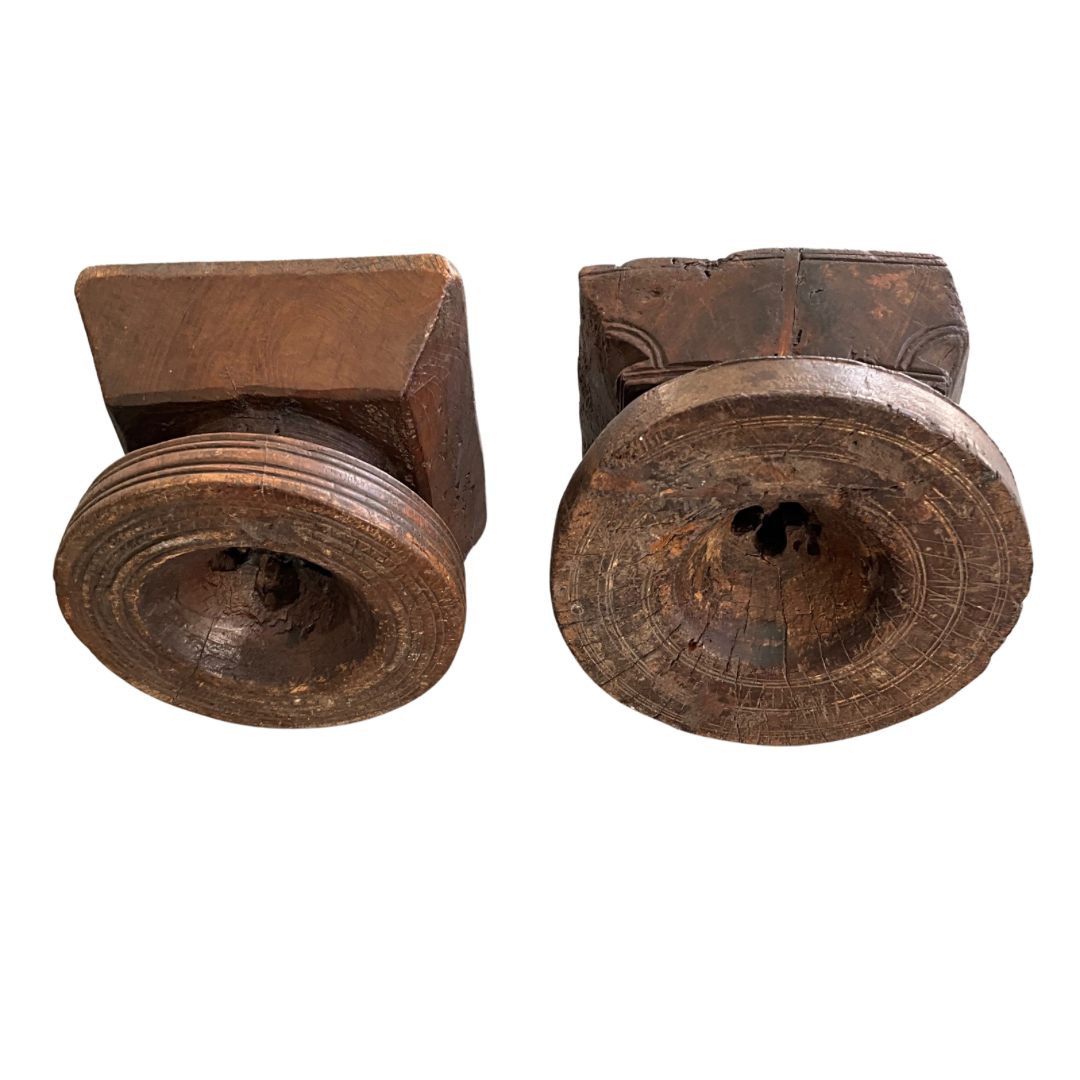 Pair of Rustic Wood & Metal Candle Holders