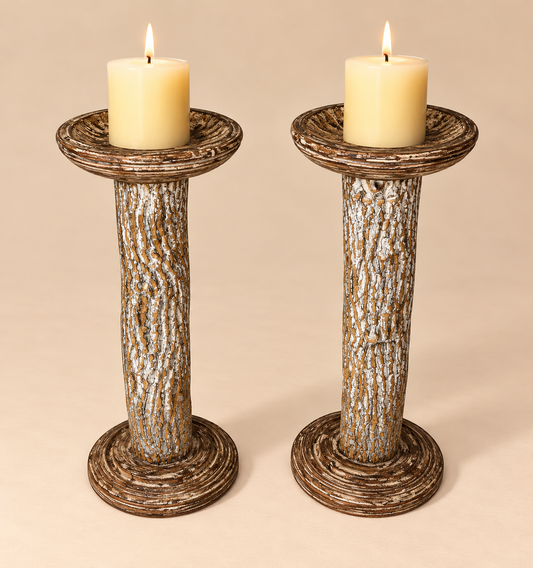 Pair of Large Faux Bois Candle Holders