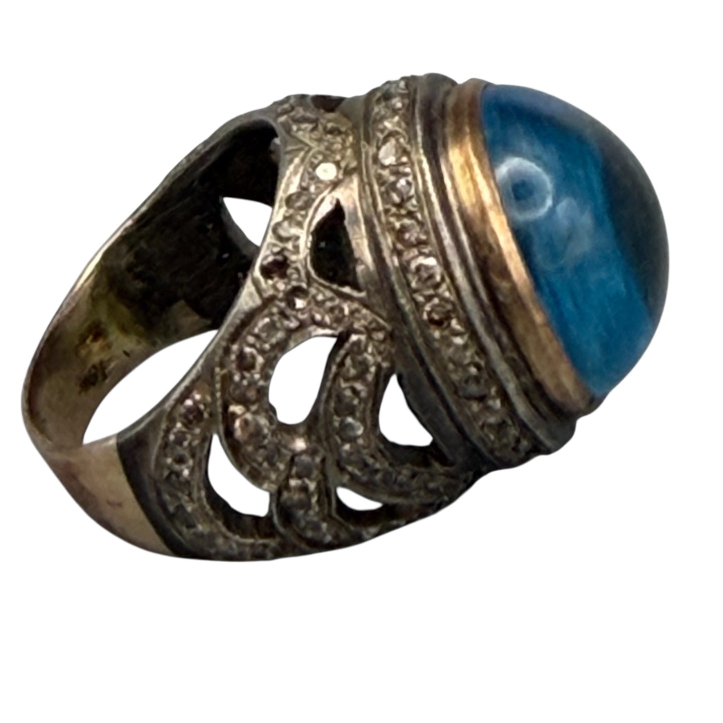 Cabochon Blue Topaz Ring with Diamonds