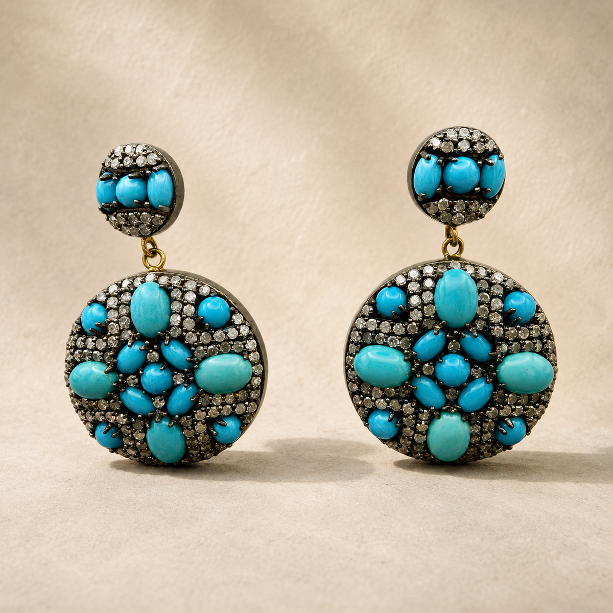 Multiple Turquoise & Diamond 2 Part Earrings