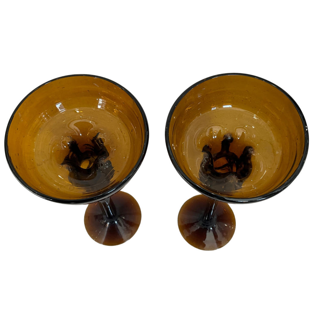 Hand Blown Amber Glass Candle Holders