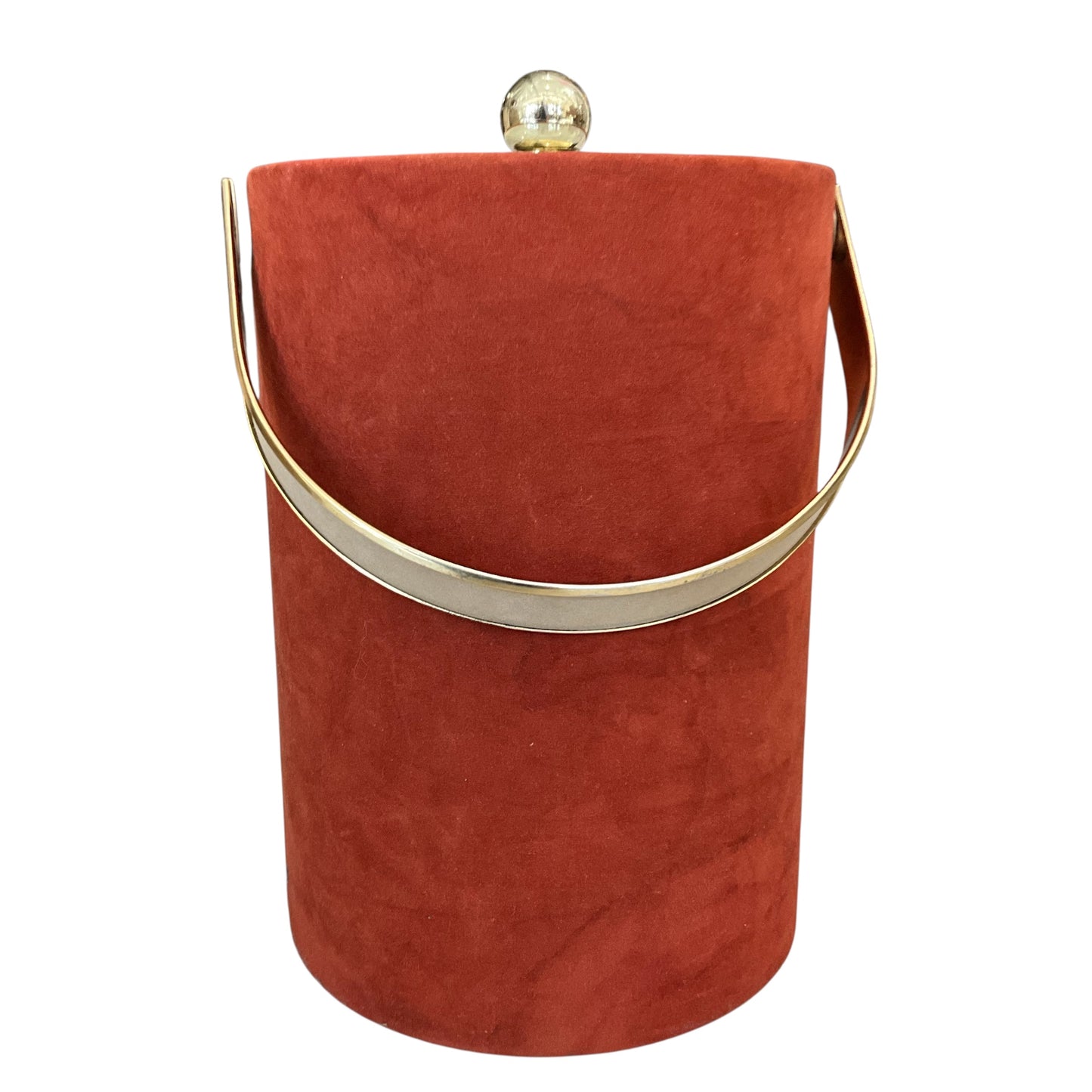 Mid-Century Sueded Ice Bucket with Brass Accents