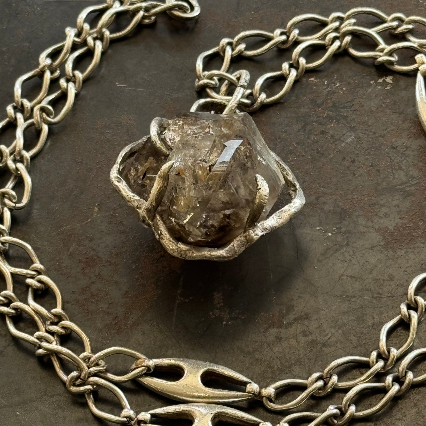 Elestial Smoky Herkimer Diamond w/ Sterling Silver Vendome Chain