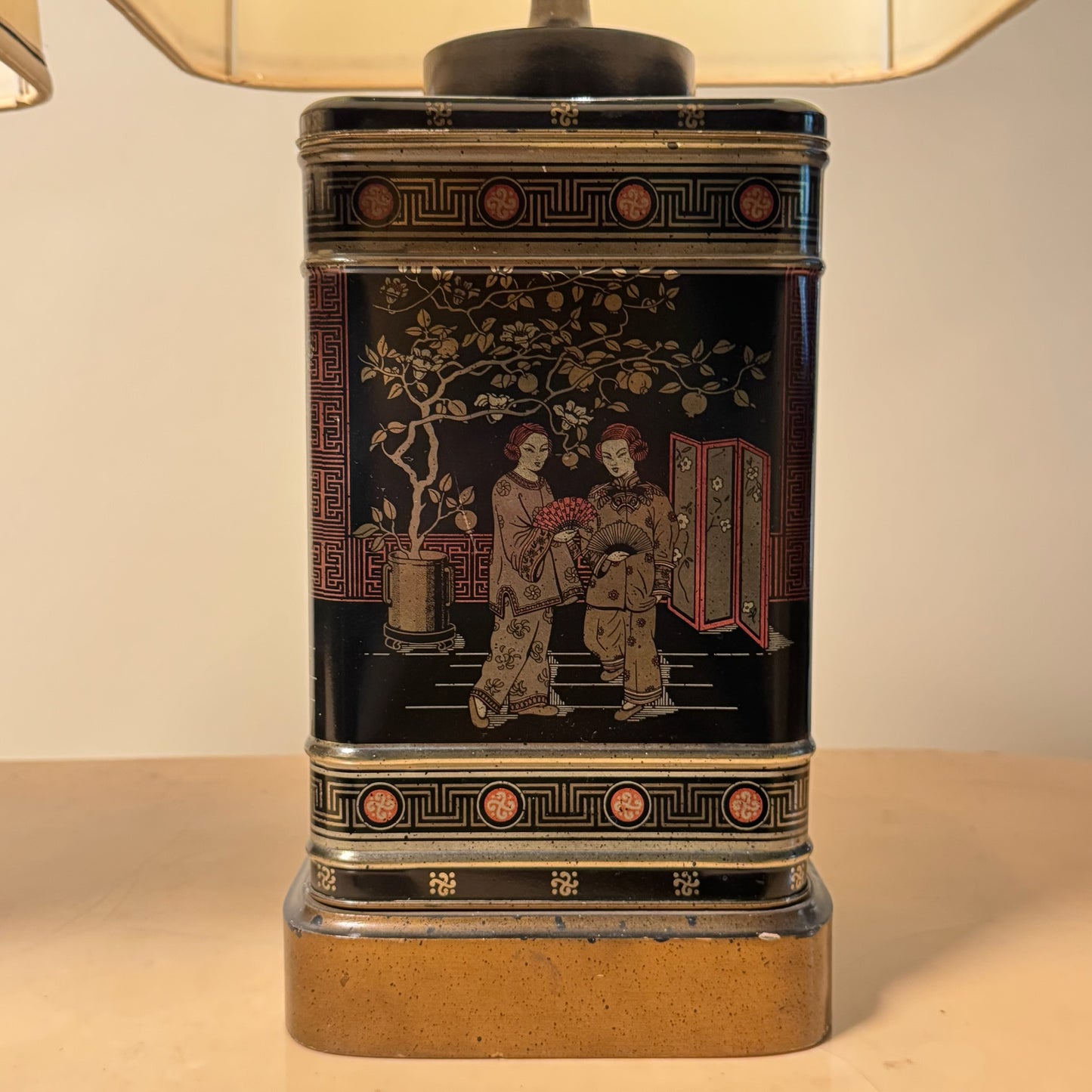 Asian Motif Pair of Frederick Cooper Metal Table Lamps
