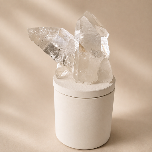Twin Lumerian Quartz Crystal Generators Lid Gardenia Candle