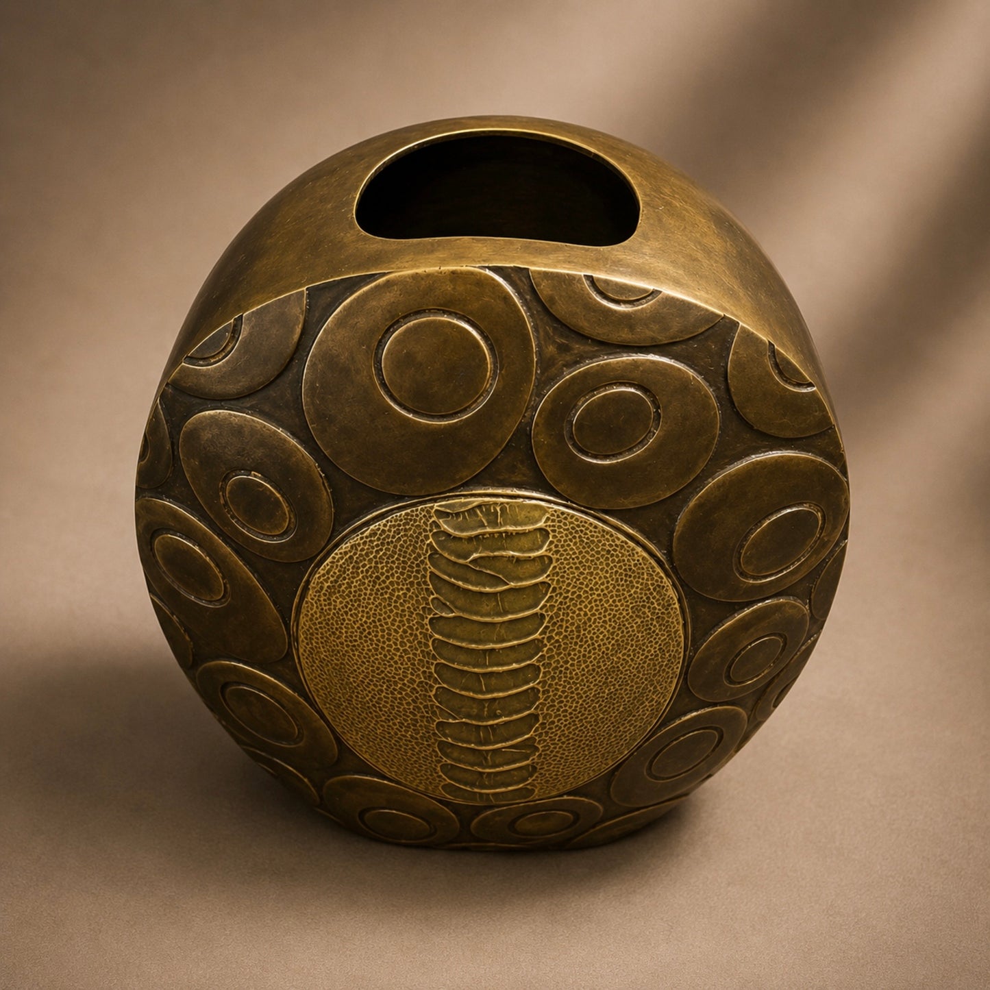 R & Y Augousti Bronze Tone Brass Vase with Reptile Accents