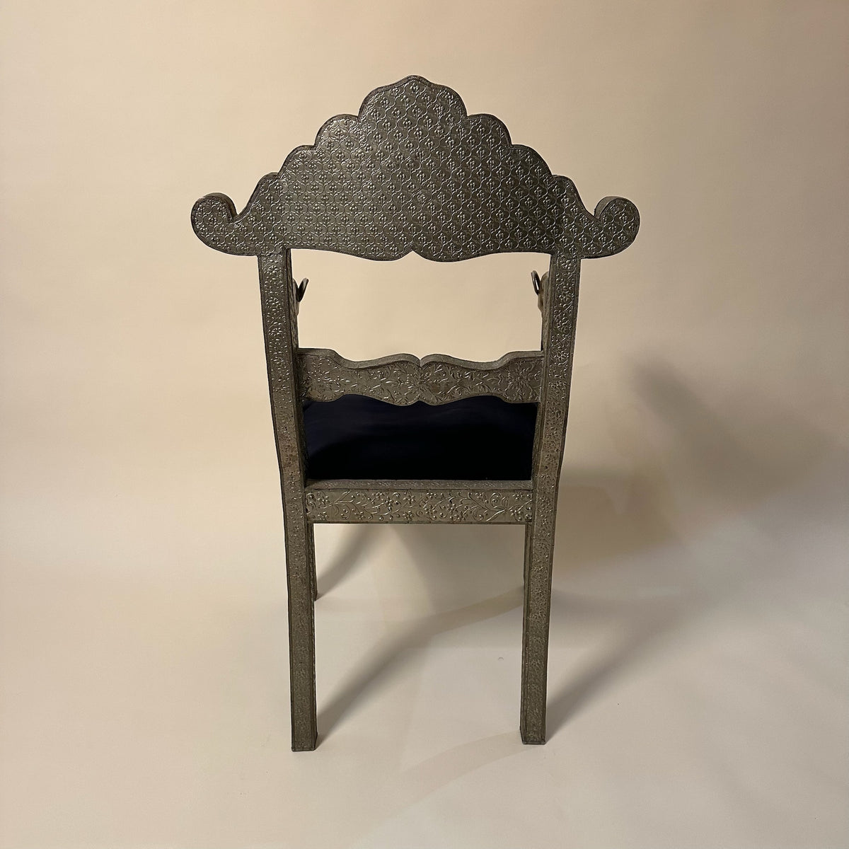 1960s Moroccan Vintage Hammered Metal Over Wood Chair