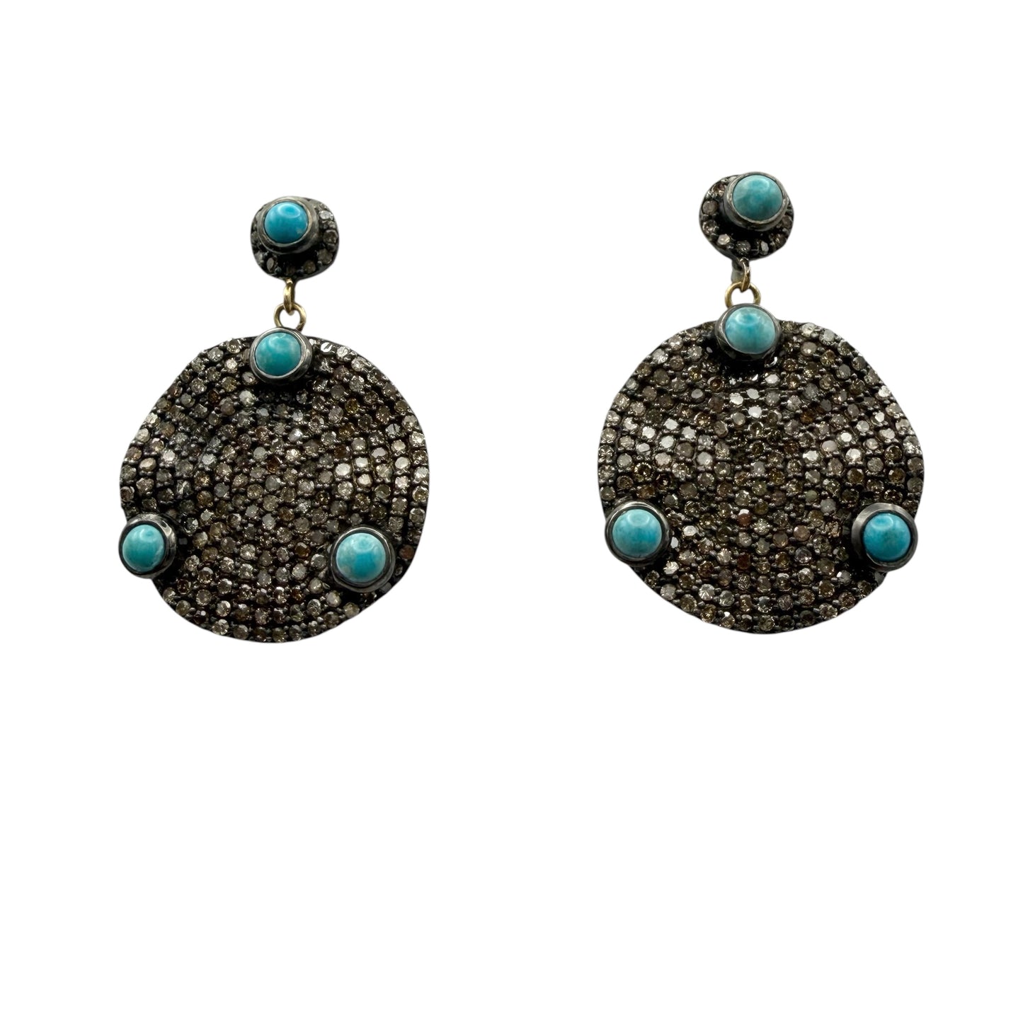 Wavy Round Diamond Earrings with Turquoise Accents