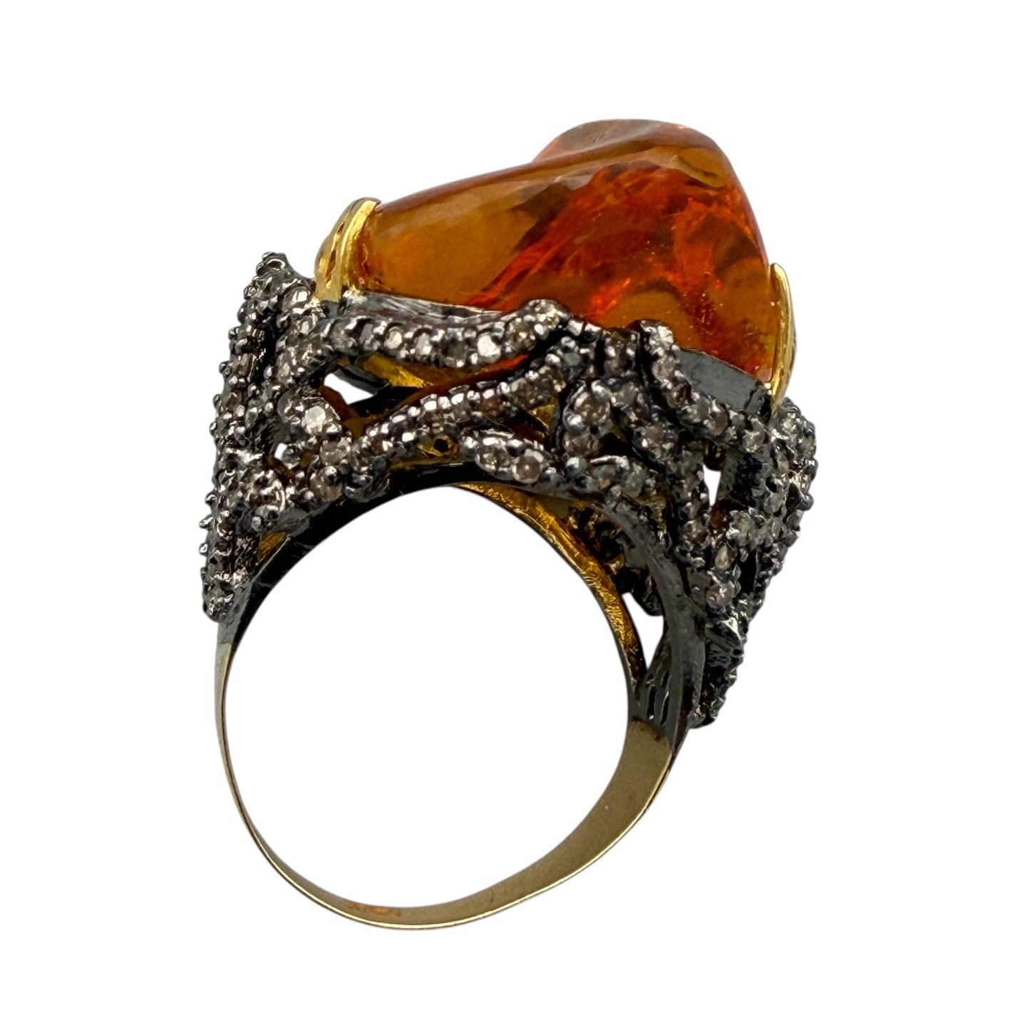 Golden Topaz Abstract Ring with Diamonds
