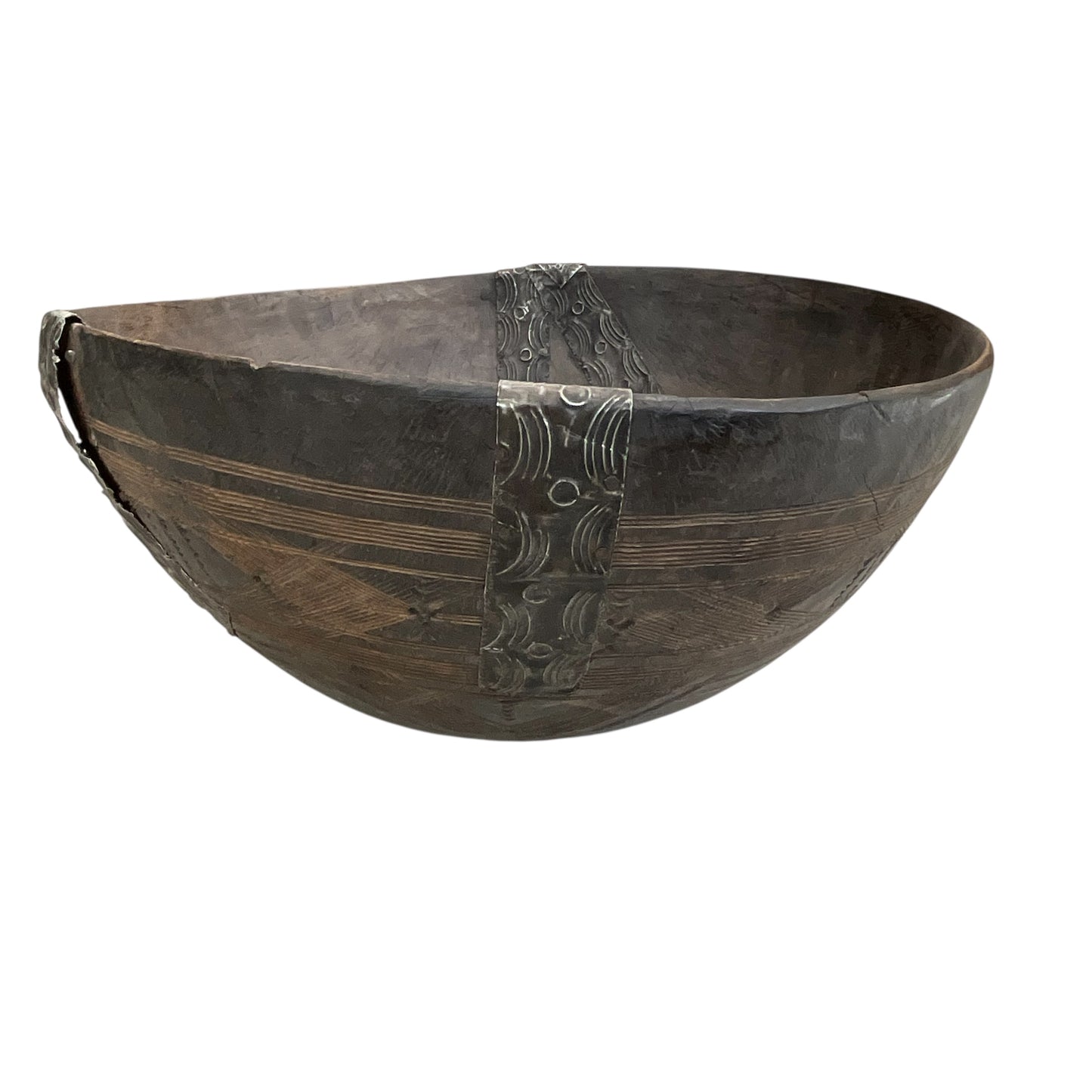 African Wood Large Bowl with Metal Accents