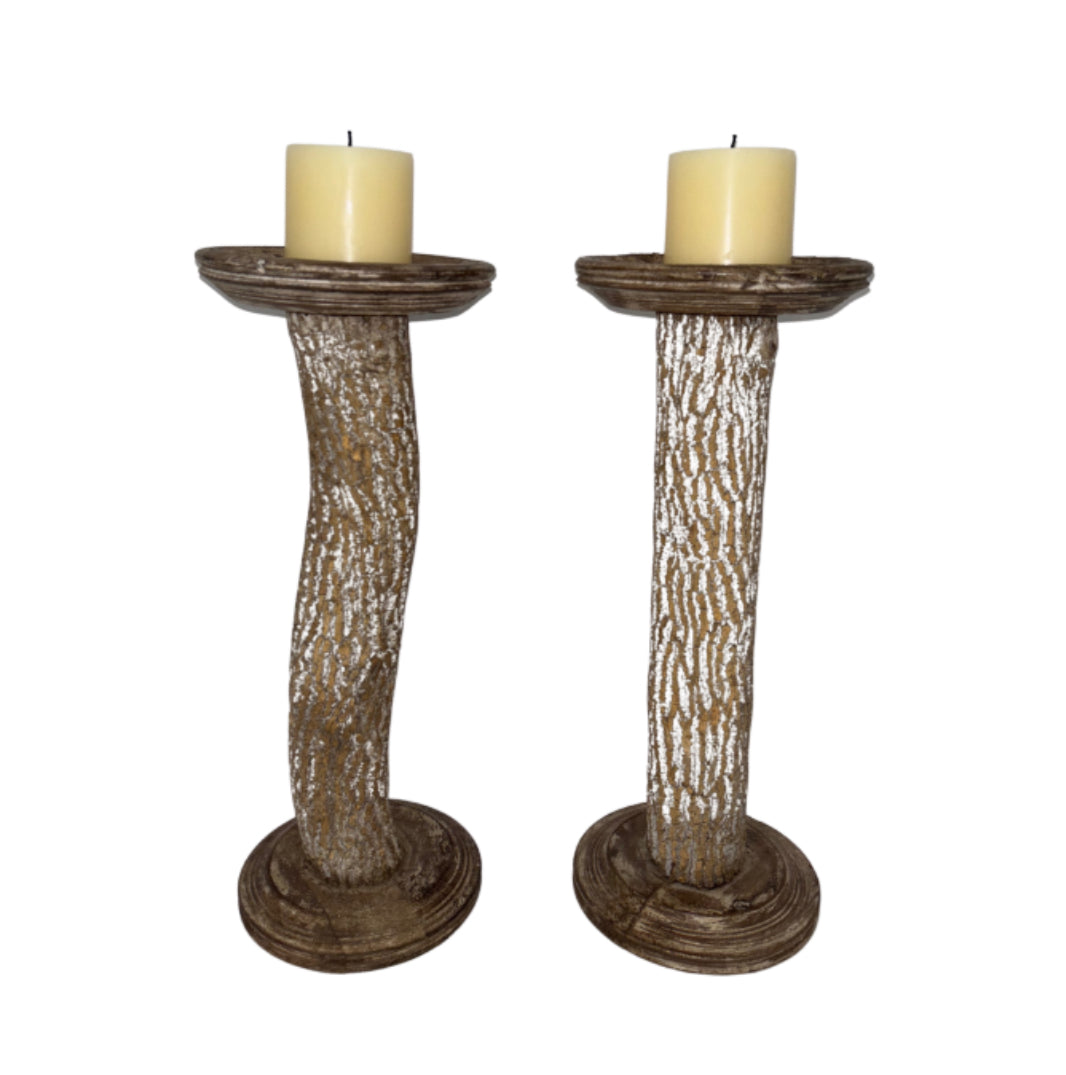 Pair of Large Faux Bois Candle Holders